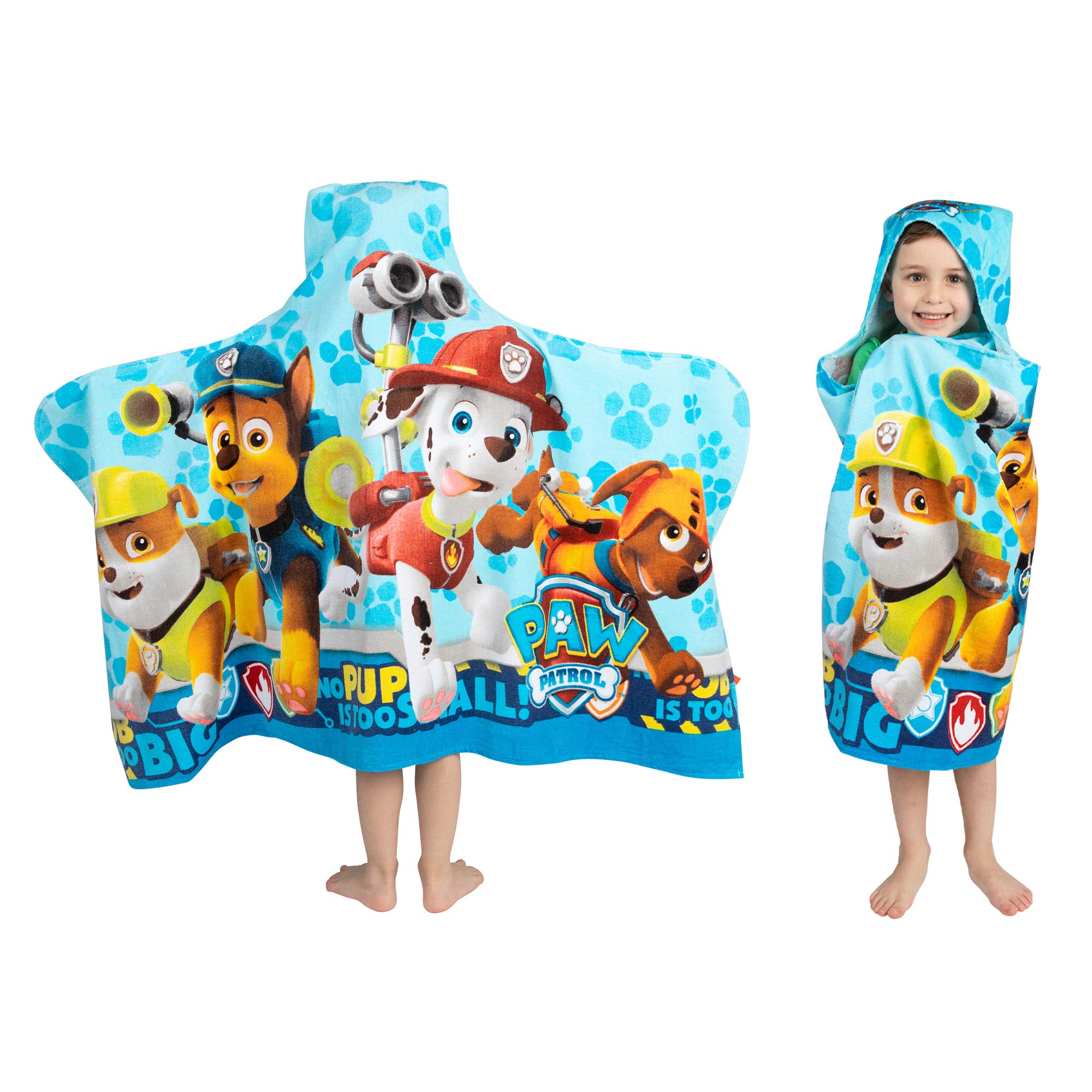 Franco Kinder Bad- und Strandtuch, weiche Baumwollfrottee, Kapuzenwickeltuch, 61 x 127 cm, Paw Patrol Blau