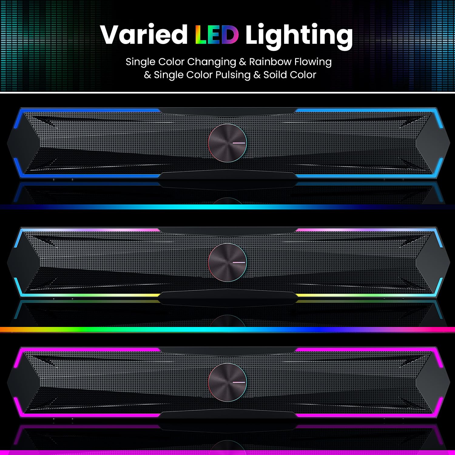 Tylubio Computer Speakers for Pc Desktop with Clear Sound, Flowing LED PC Speaker for Computer Desktop Laptop Monitor, Bluetooth & USB Input