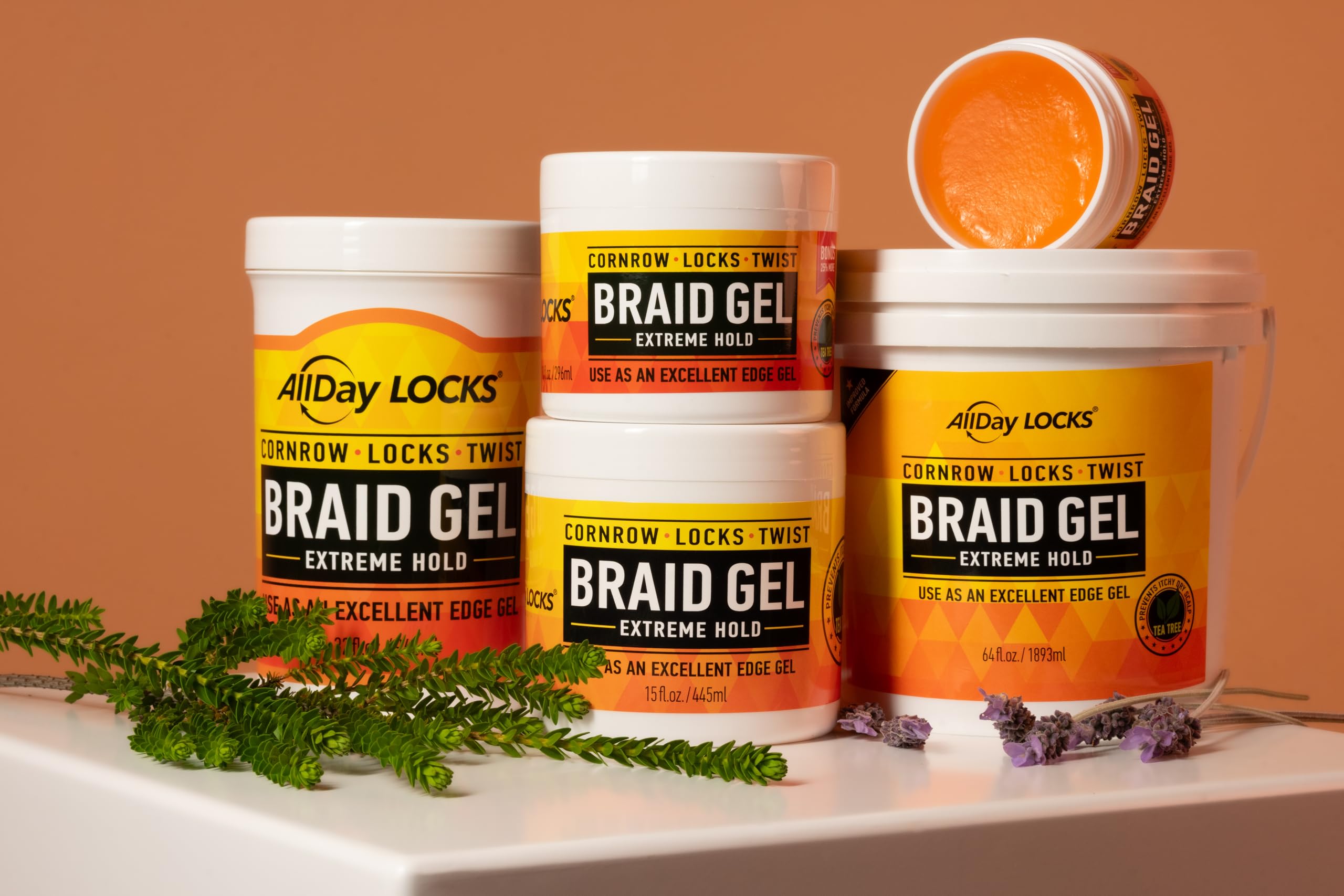 AllDay Locks Braid Gel (5 oz) | Extreme Hold, High Shine | Frizz & Flake-Free Edge Control | Tea Tree, Lavender, Peppermint Oil | Slick & Style Braids, Locks, Twists, Cornrows | 5 oz