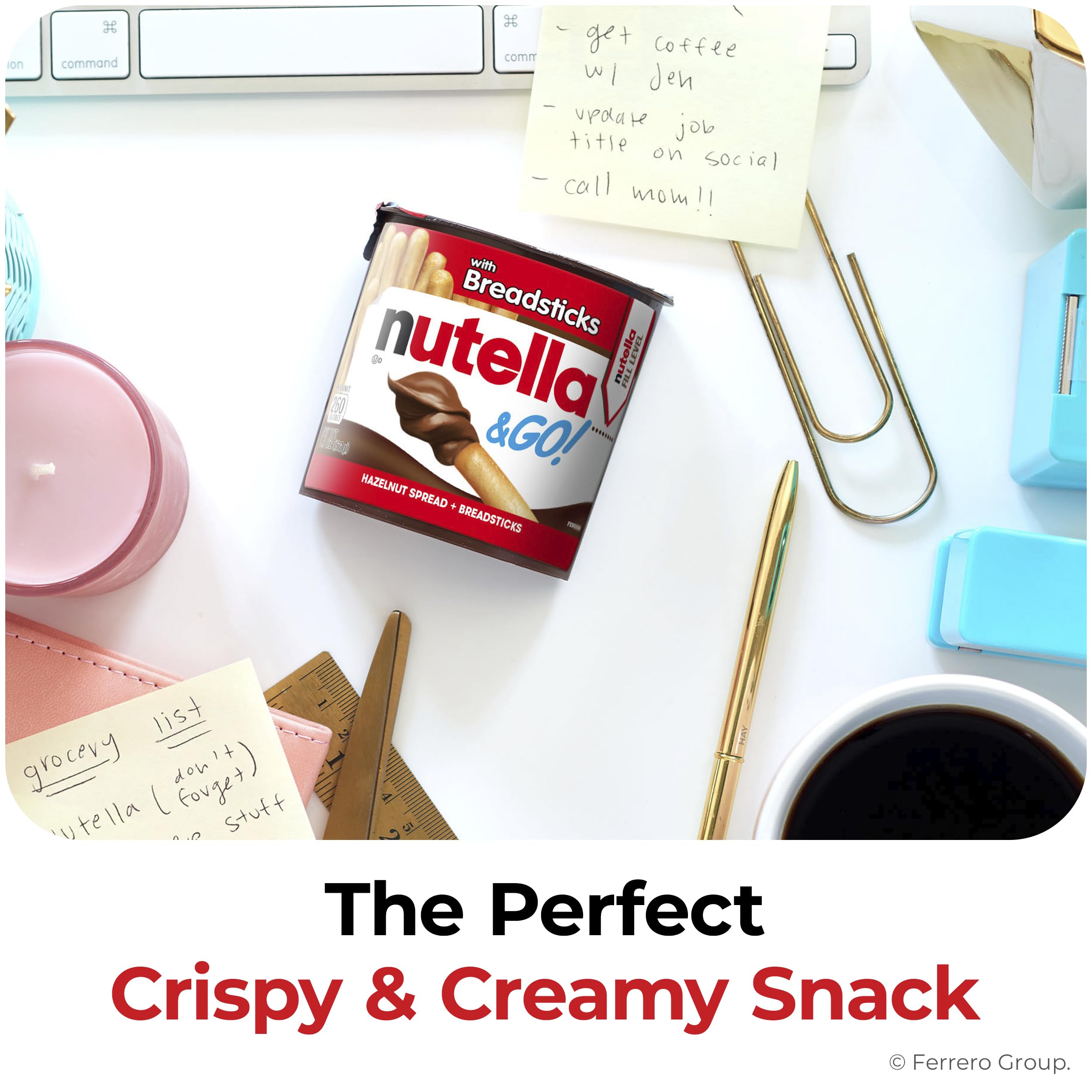 Nutella & GO! Bulk 24 Pack, Hazelnut and Cocoa Spread with Breadsticks, Stocking Stuffers, Snack Cups, 1.8 oz Each