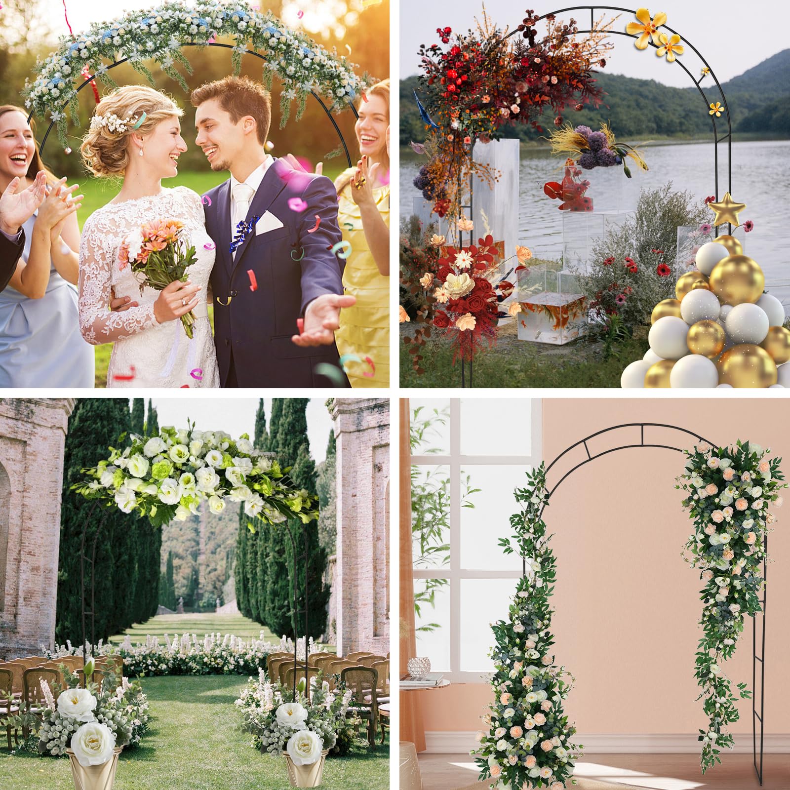 Adorox 7.8ft Garden Arch Trellis for Climbing Plants, Metal Arch Frame, Pumpkin Archway Outdoor Garden Arbors and Arches for Halloween Christmas Birthday Party Baby Shower Decoration(Black)