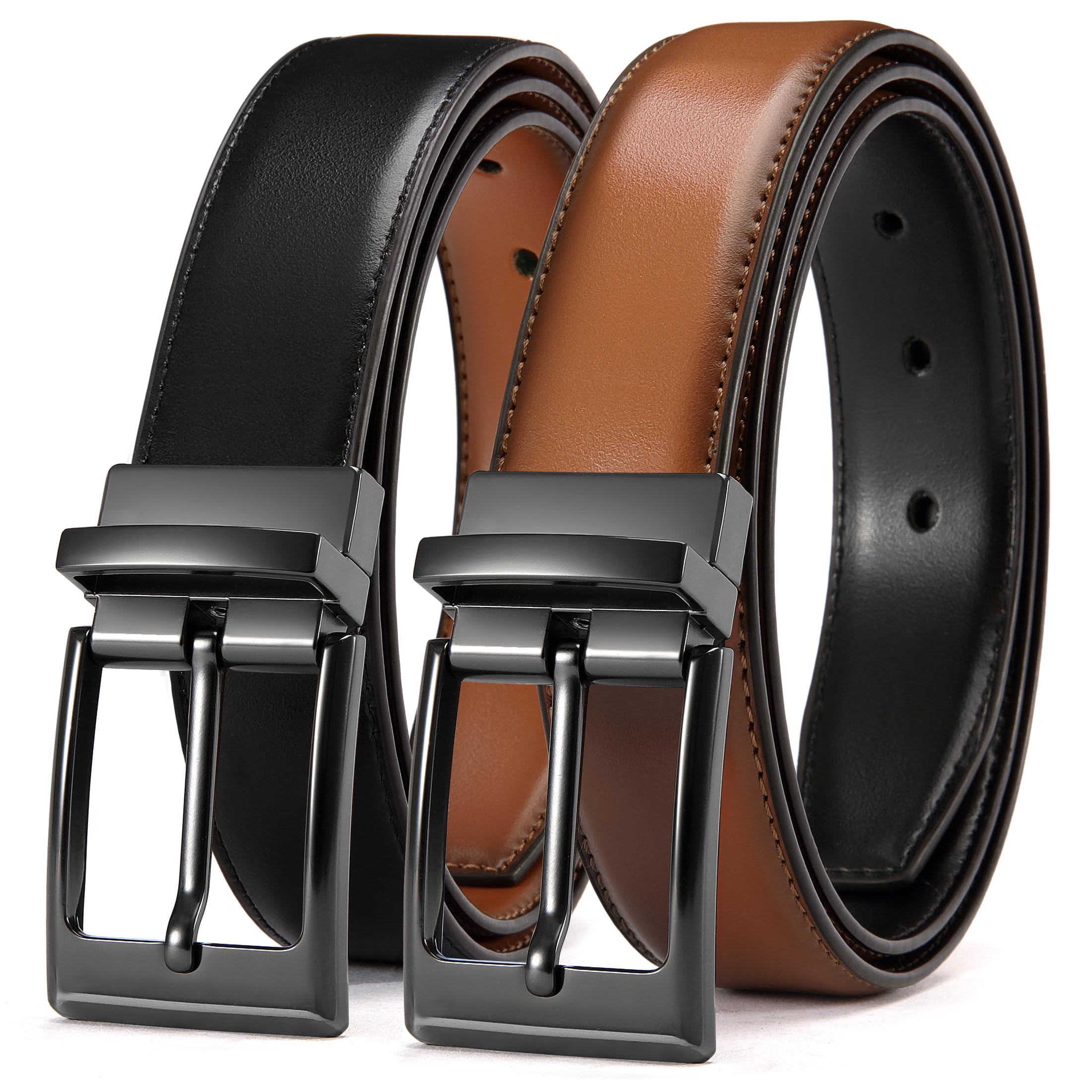 CHAOREN Reversible Belt Men 1 Piece - 1.25" Mens Belts Leather for Dress Pants - One Belt, Two Colors