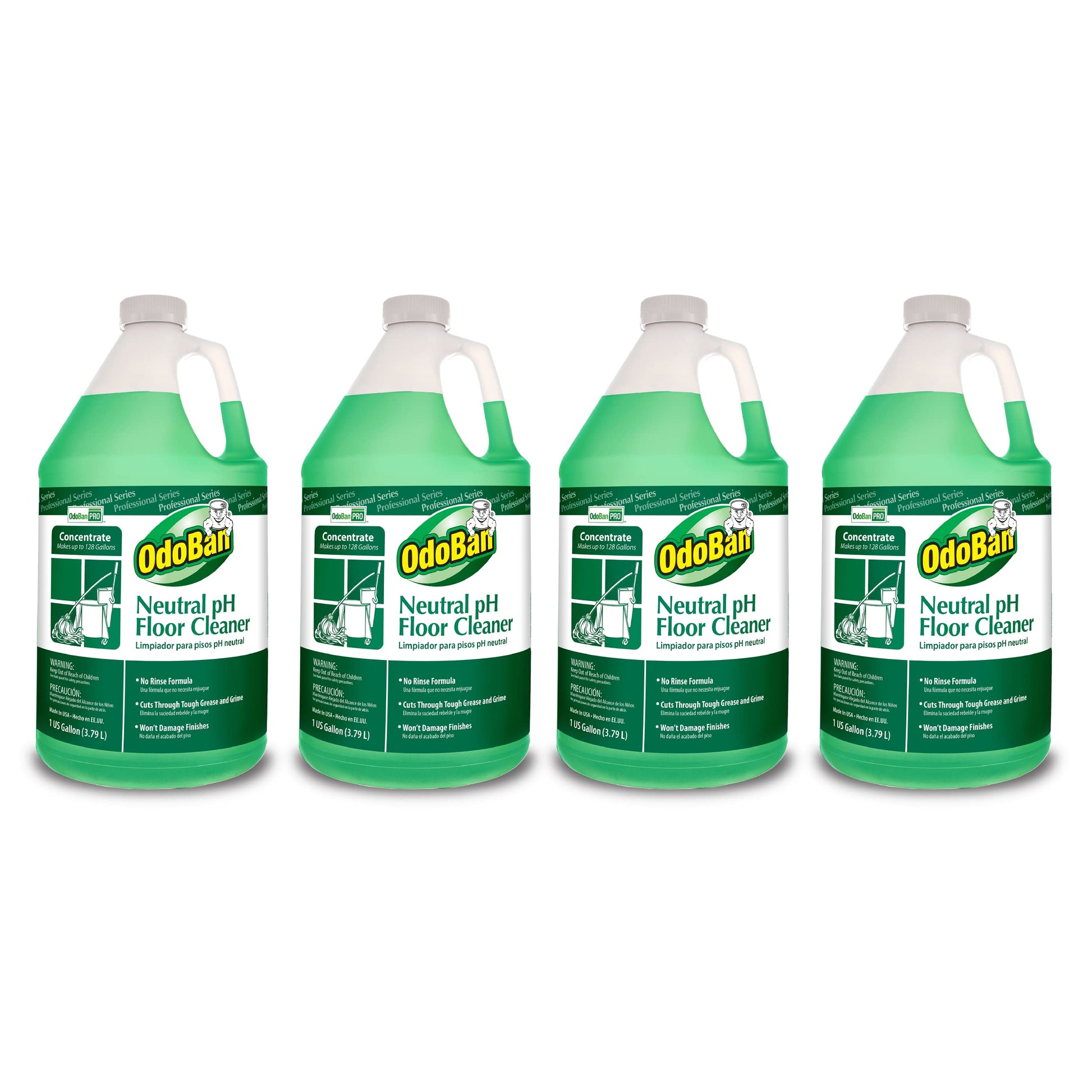 OdoBan Professional Series Neutral pH No Rinse Floor Cleaner Concentrate, Made in the USA, 4 Gallons