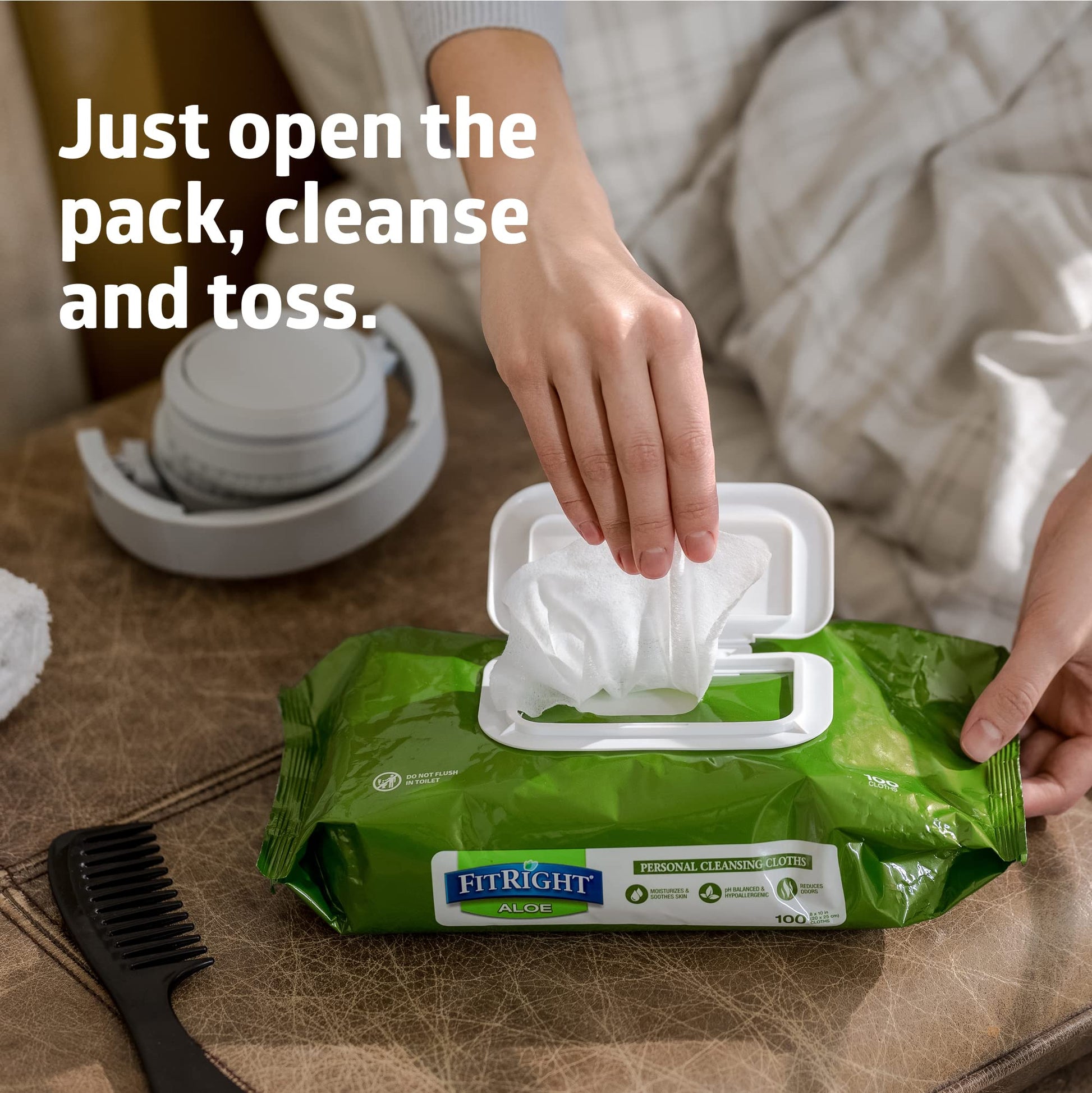 FitRight Personal Cleansing Wipes with Aloe (8x10 inch) | 600 Pieces Moisturizing Body Wipes for Adults Bathing and Incontinence Cleaning | Scented Cloth Adult Wipes for Elderly Care