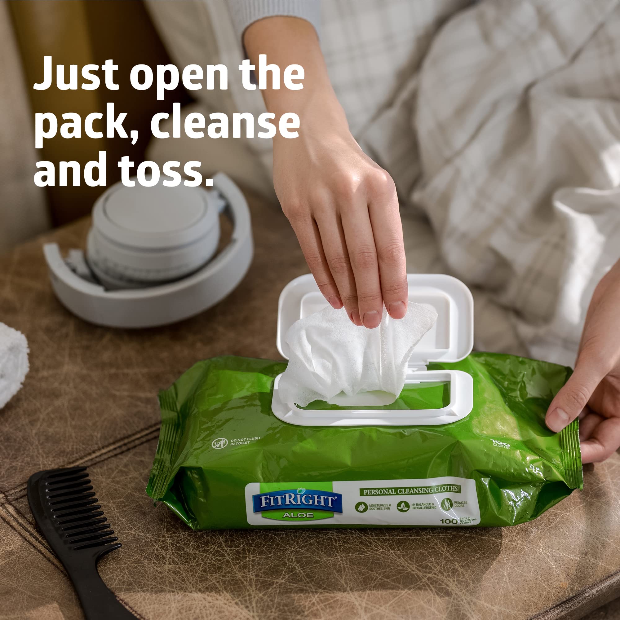 FitRight Personal Cleansing Wipes with Aloe (8x10 inch) | 600 Pieces Moisturizing Body Wipes for Adults Bathing and Incontinence Cleaning | Scented Cloth Adult Wipes for Elderly Care