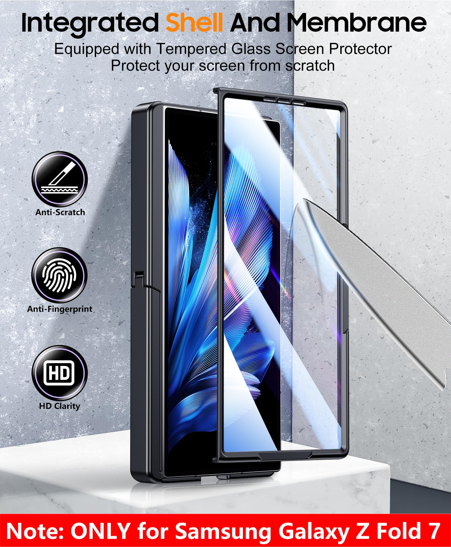 SPIDERCASE Only Designed for Samsung Galaxy Z Fold 7 Case,Built-in [Screen Protector] [Hinge Protection] [Kickstand] Full Body Protective Phone Case for Galaxy Z Fold 7 - Black