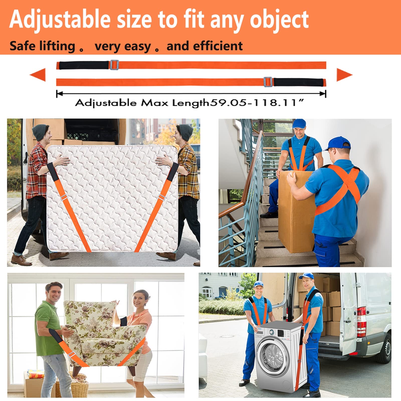 Moving Straps Lifting（Padded） one Person 2-Person Lifting and Moving System Appliance,for Harness Moving Mattress Couch Furniture Heavy Things,Suitable Professional Moving Body Strap Wrist Strap