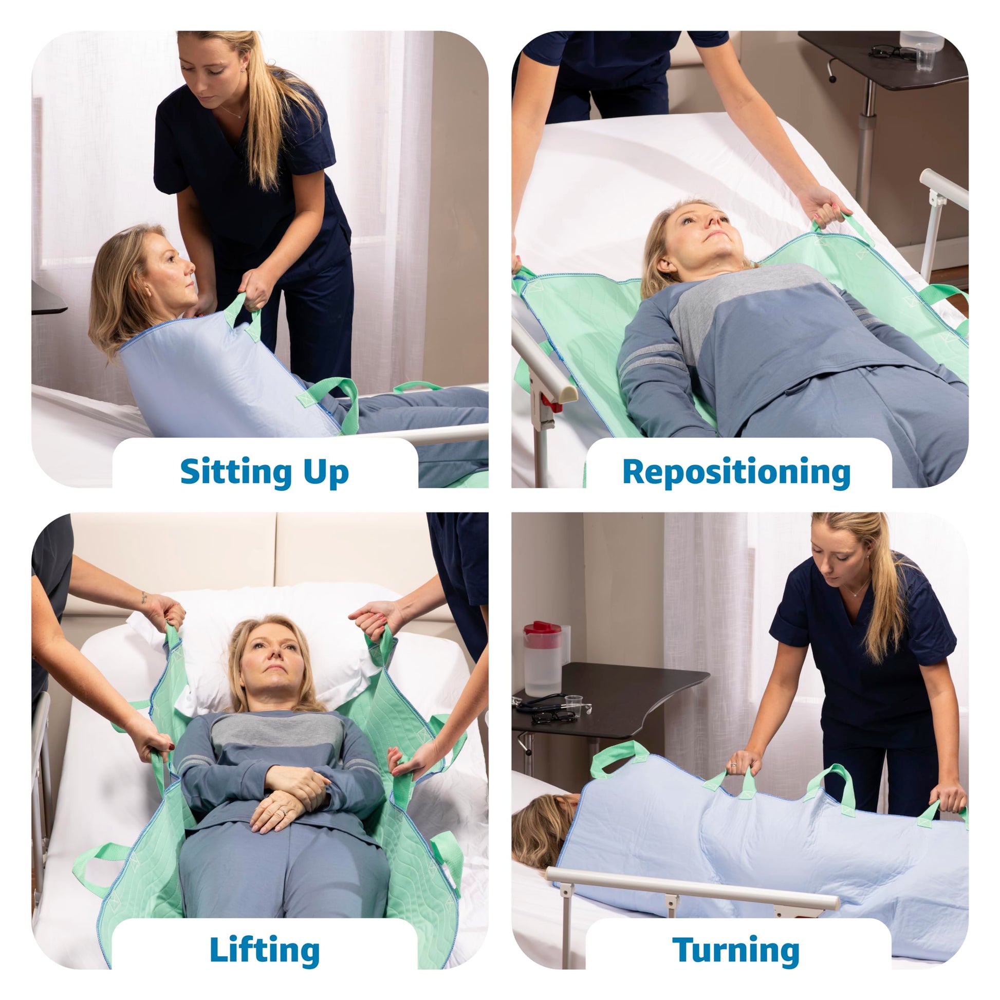 Improvia Positioning Bed Pad 34"x52" with 8 Reinforced Handles, Quick-Drying, Washable, Waterproof, Reusable, Mattress Protection, for Lifting, Turning, Transfer, Elderly and Incontinence Patients.