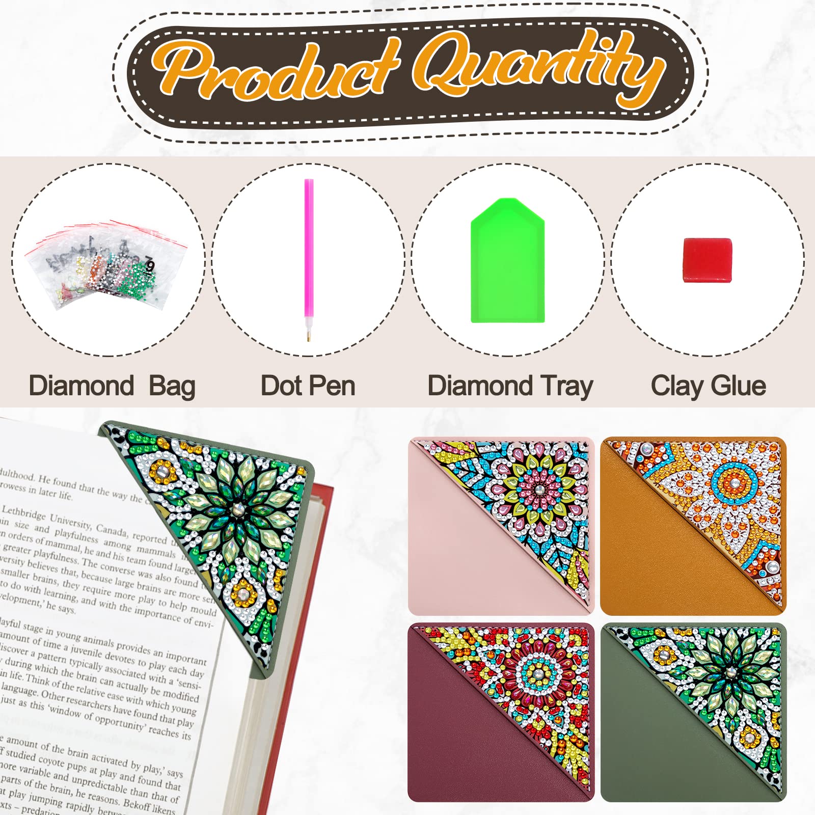 WIVICO 4 pcs Diamond Painting Bookmarks, DIY Diamond Art Kits for Adults, Book Corner - Protecting Bookmark Craft Supplies Kits for Book Lovers(Mandala)