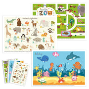 Babebay Disposable Placemats for Baby, 60 Pack Sticky Toddler Placemat for Restaurants, Dining Table, Party, Travel, 12" x 18" with 3 Designs