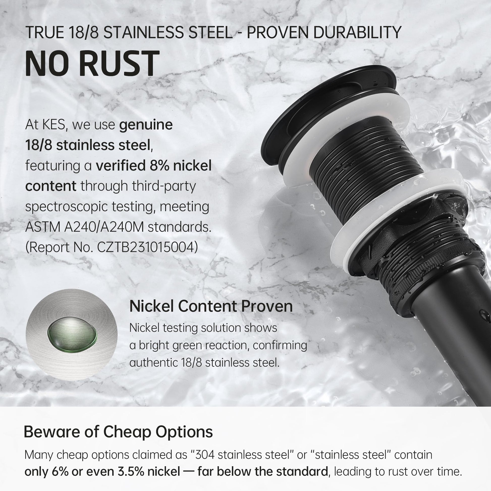 KES Bathroom Sink Drain Without Overflow Vessel Sink Lavatory Vanity Pop Up Drain Stopper Matte Black, All Metal Rustproof Brass and 304 Stainless Steel, S2008D-BK