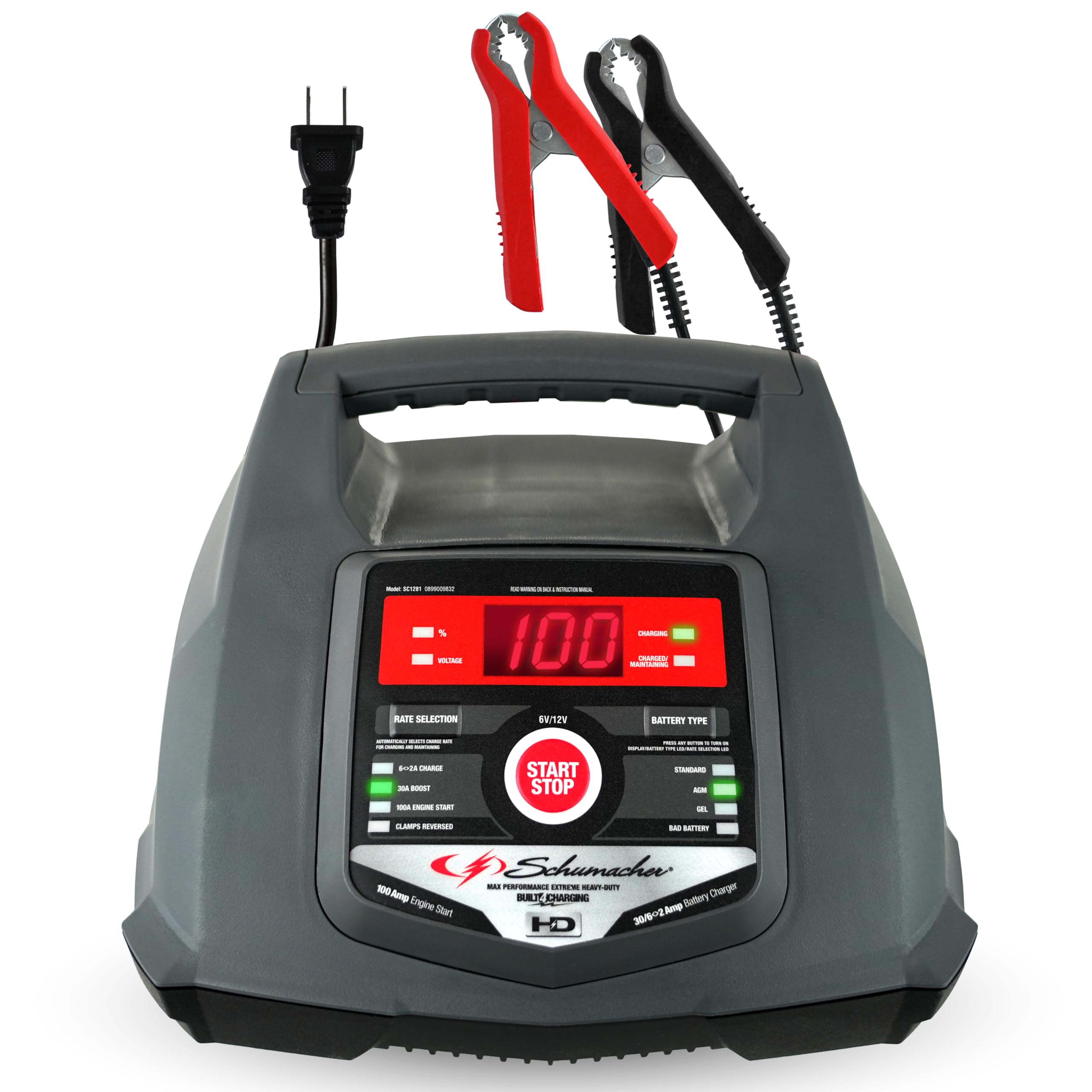 Schumacher Electric Fully Automatic Car Battery Charger & Engine Starter - 6V / 12V Battery Charger & Maintainer - for Standard, AGM, Gel & Deep-Cycle Batteries - Reverse Hook-Up Protection - SC1281