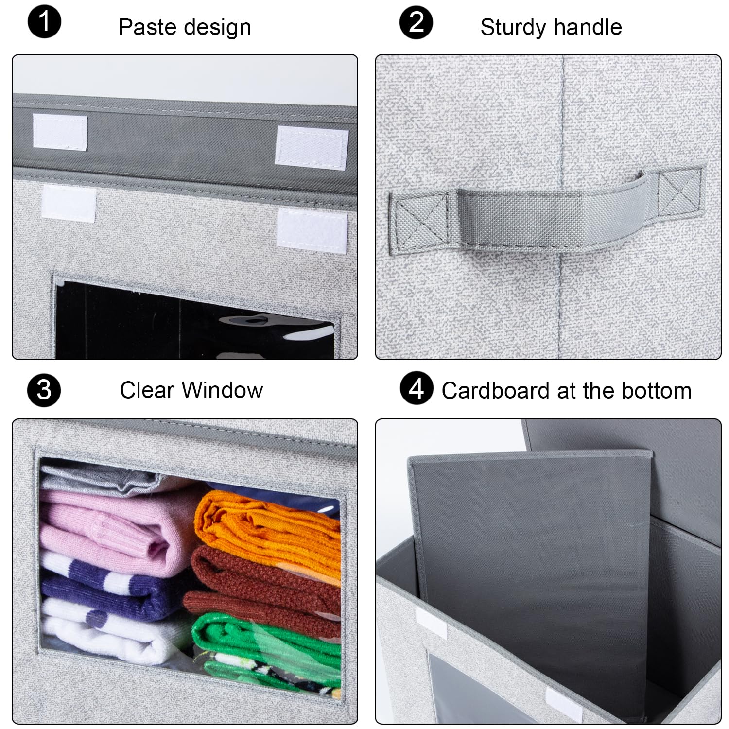 Univivi Fabric Foldable Storage Boxes [4-Pack] Large Collapsible Stackable Storage Bins with Lids, Closet Organizers and Storage Cube Basket for Home, Office, Bedroom (Gray, 17“ x 12” x 12")