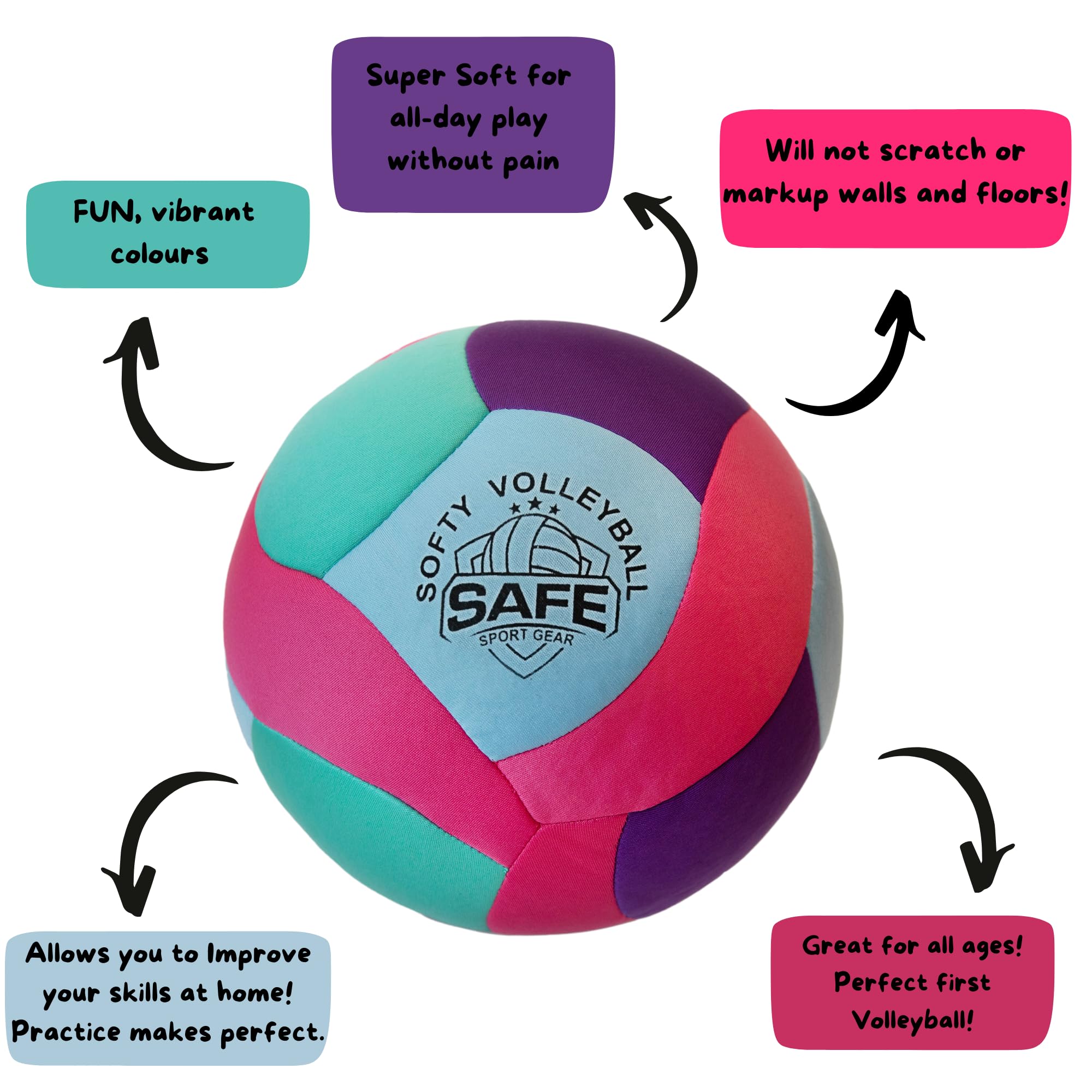 Softy Volleyball - Super Soft Designed for Pain-Free Play - Awesome Kids Indoor Ball with a Realistic Feel and Bounce - Perfect Ball for House (Softy Volleyball Teal)