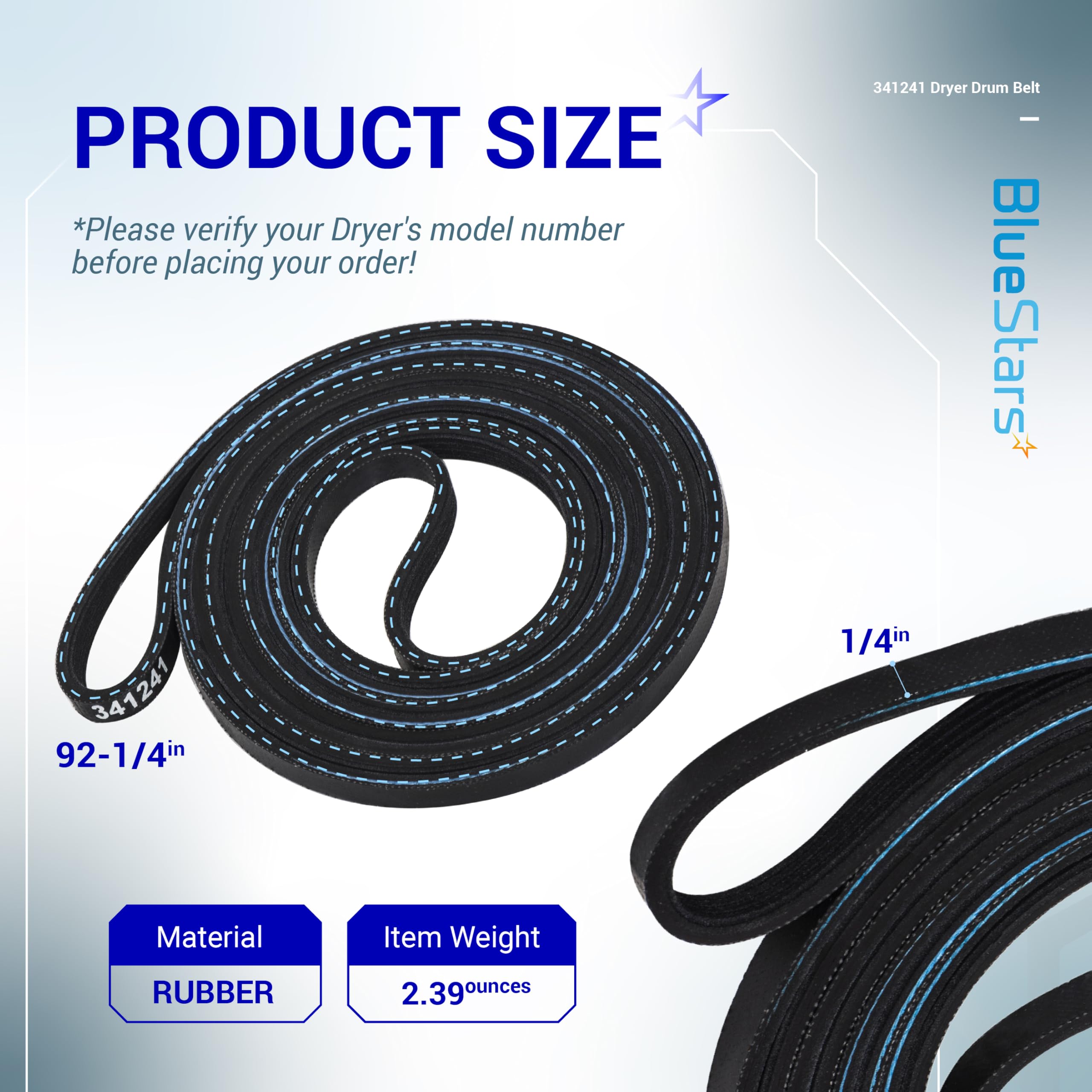 BlueStars 341241 Dryer Drum Belt - Compatible with Whirlpool Kenmore Roper Amana Dryers - Replaces 8066065 AP2946843 W10127457 PS346995 14210003 31531589 31001026 3394651 529597 WED4815EW1 NED4655EW1