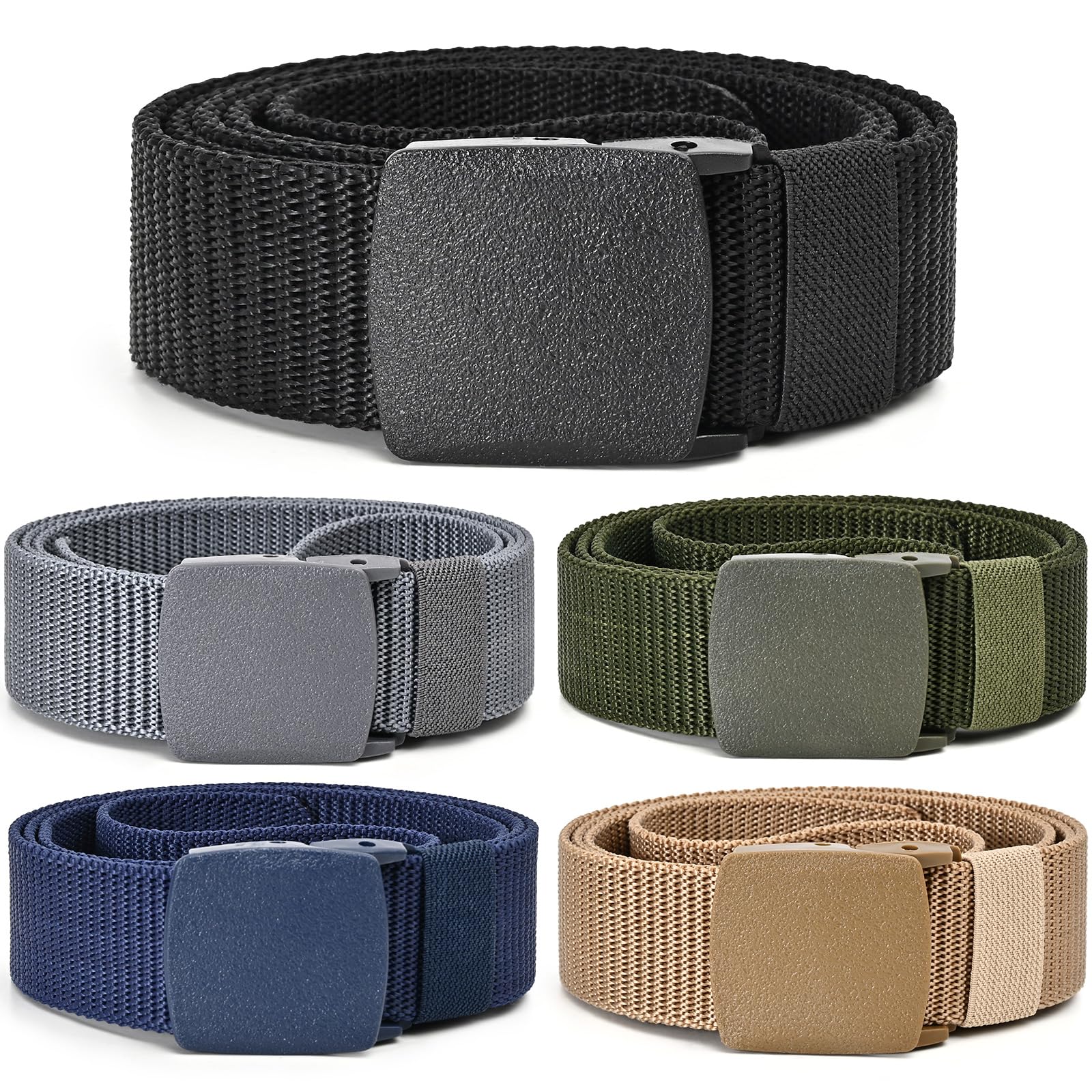 UNGGJKB Tactical Men's Nylon Belts,5 Pack Mens Belts Casual,Military Canvas Outdoor Metal-free Belts