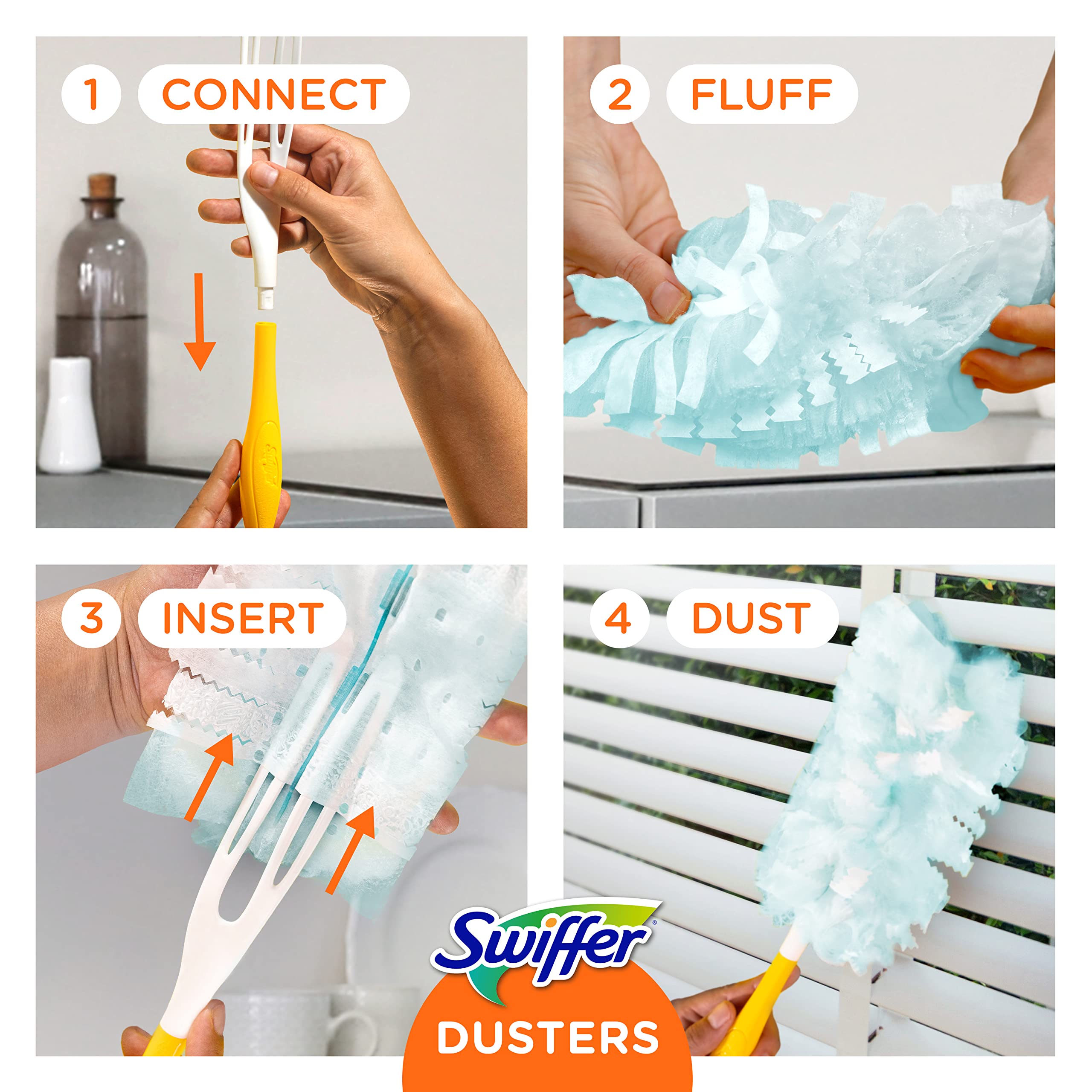 Swiffer Dusters Refill for Cleaning, Made by SWIFFER, Feather & Microfiber Duster Disposable Alternative, for Dusting Furniture, Blinds, Ceiling Fans, Walls, Helps Remove Allergens, Unscented, 18ct​