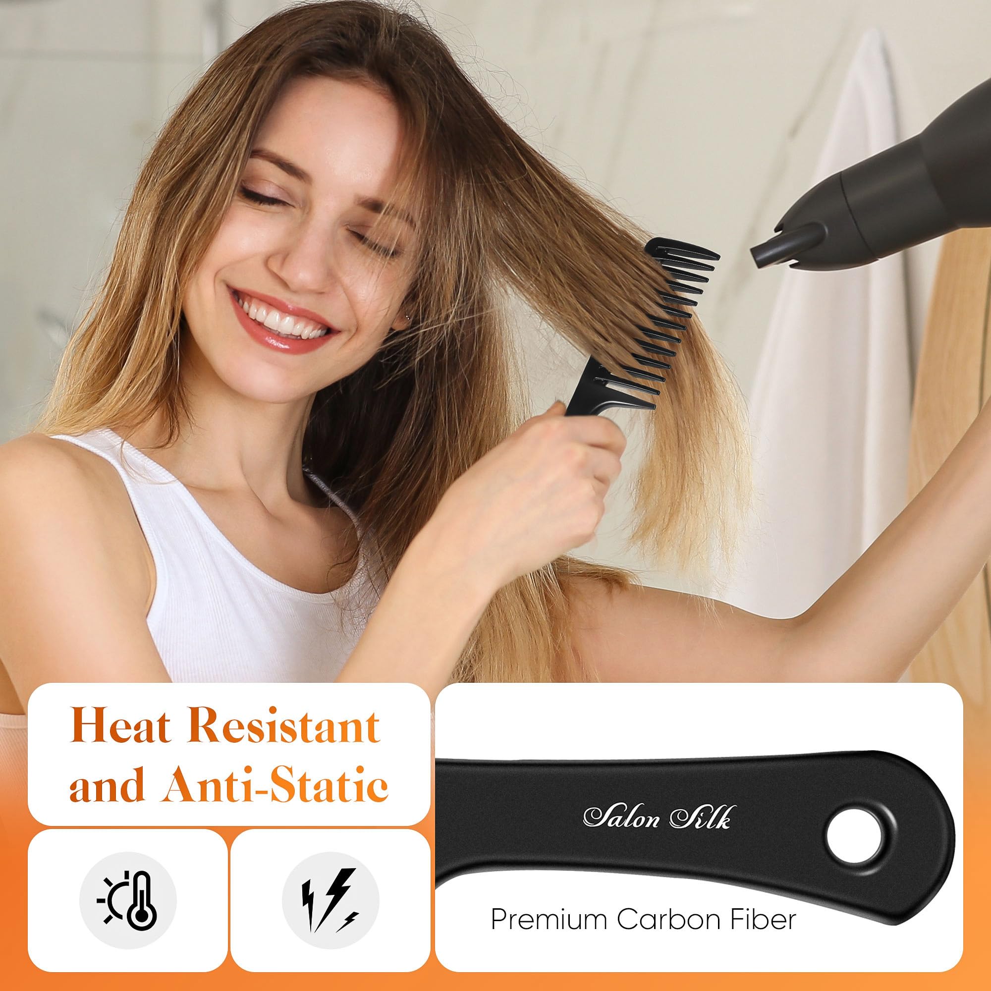 SALONSILK 4PCS Professional Comb Set, Wide Tooth Rat Tail Fine Tooth Hair Combs, Braiding Cutting Barber Styling Curly Parting Set for Men and Women