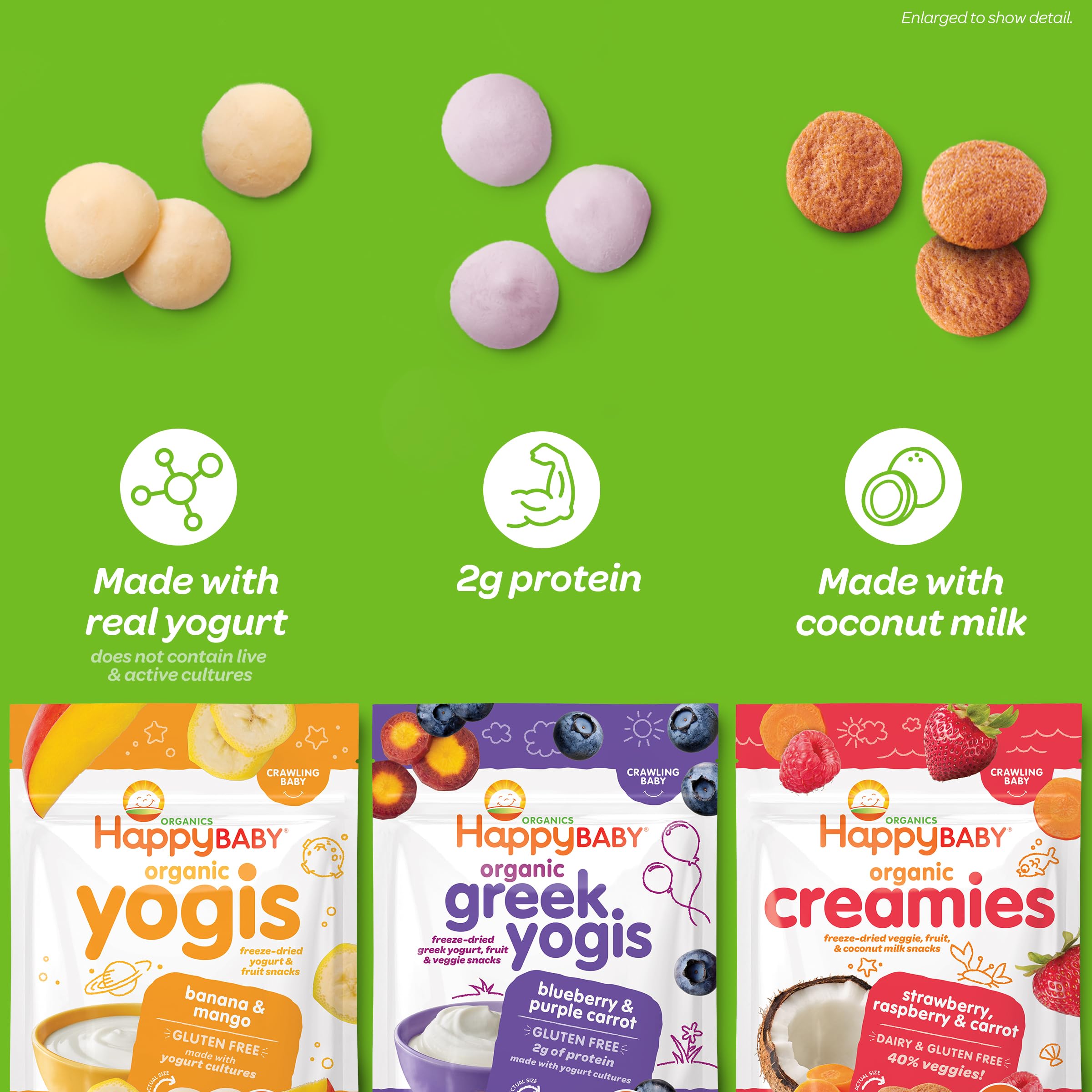 Happy Baby Organics Greek Yogis Freeze-Dried Greek Yogurt and Fruit Snacks, Strawberry Banana, 1 Ounce (Pack of 1) packaging may vary