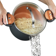 GOTHAM STEEL 5 Qt Ceramic Stock Pot Multipurpose Pasta Pot with Strainer Lid & Twist and Lock Handles, Nonstick Ceramic for Soup, Spaghetti, Rice, Pots for Kitchen, Dishwasher Safe - Copper