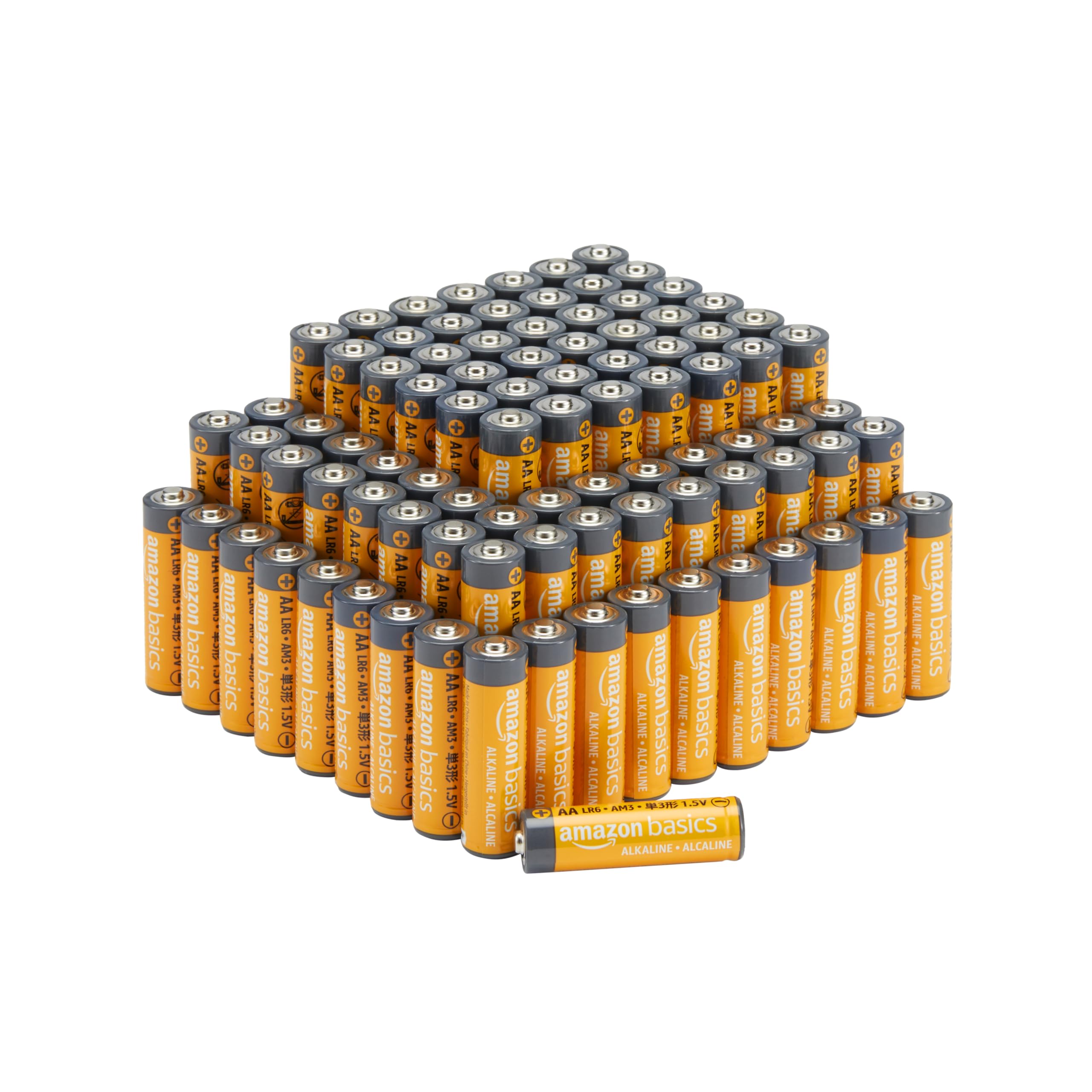 Basics 100-Pack AA Alkaline High-Performance Batteries, 1.5 Volt, 10-Year Shelf Life