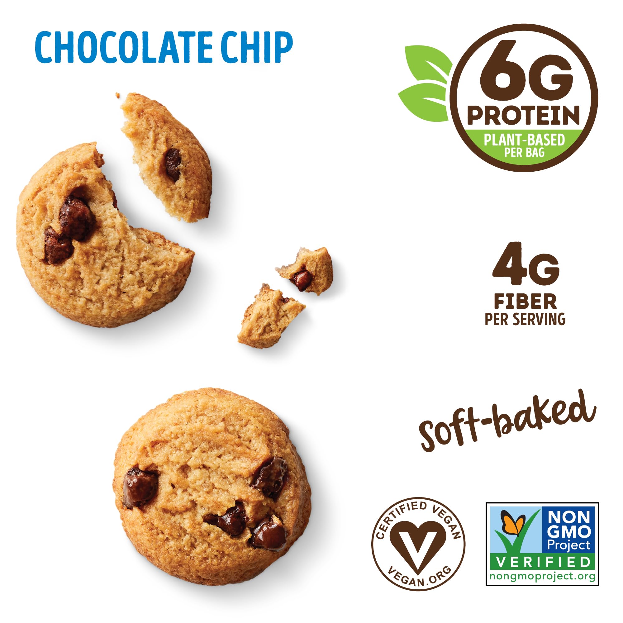 Lenny & Larry's The Complete Crunchy Cookie, Chocolate Chip, 6g Plant Protein, Vegan, Non-GMO, 1.25 Ounce Pouch (Pack of 12)