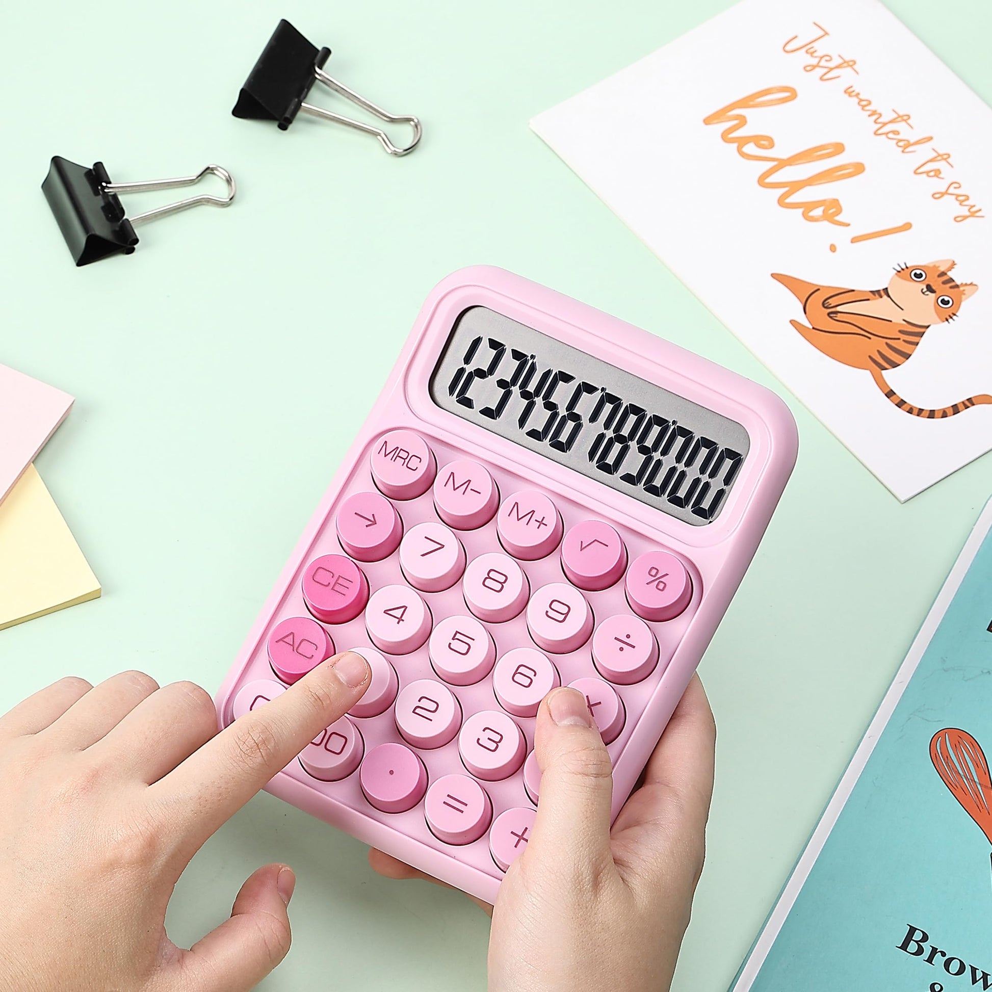 Mr. Pen Mechanical Switch Calculator - 12 Digit Large LCD Display, Pink with Big Buttons, Back to School Supplies