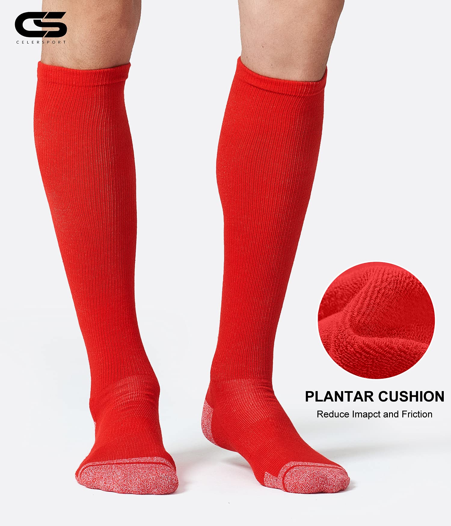 CS CELERSPORT 2 Pack Baseball Softball Soccer Socks Knee High Sports Tube Socks for Youth Men and Women Medium Red