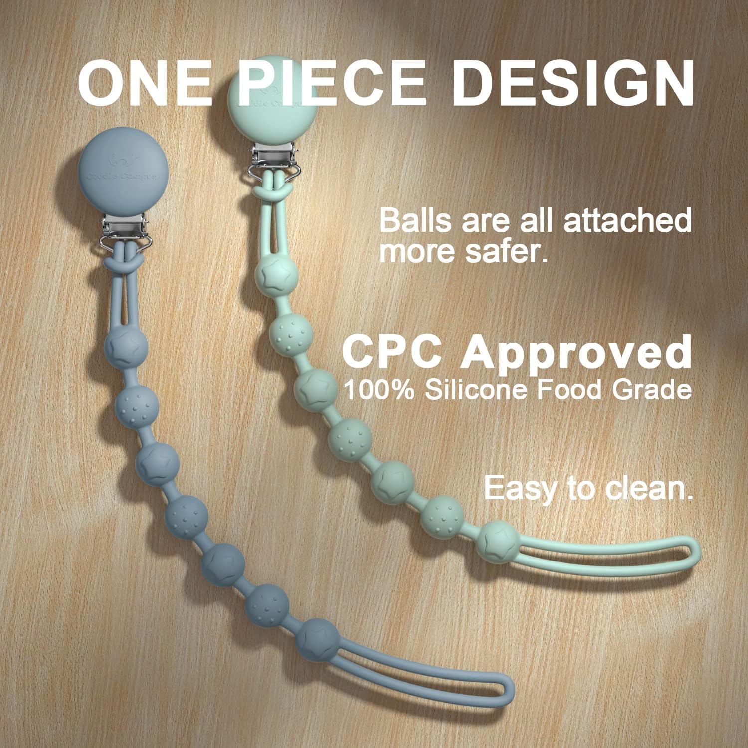Cuddle Campus Silicone Pacifier Clip Holder with One Piece Design, Pack of 4 Soft Flexible Binky Clips with Texture for Baby Boy and Girl Set 1(6M+)