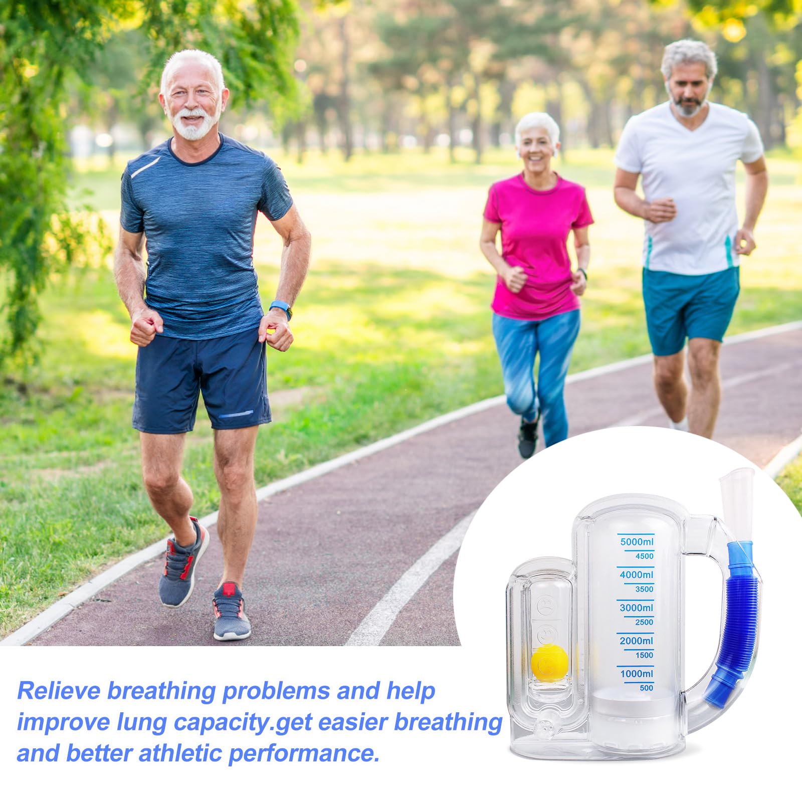 Incentive Spirometer Adult,Breathing Exercise Device for Lungs,Deep Breathing Trainer for Children and Adult,5000ml Volume Measurement with Flow Rate Indicator.