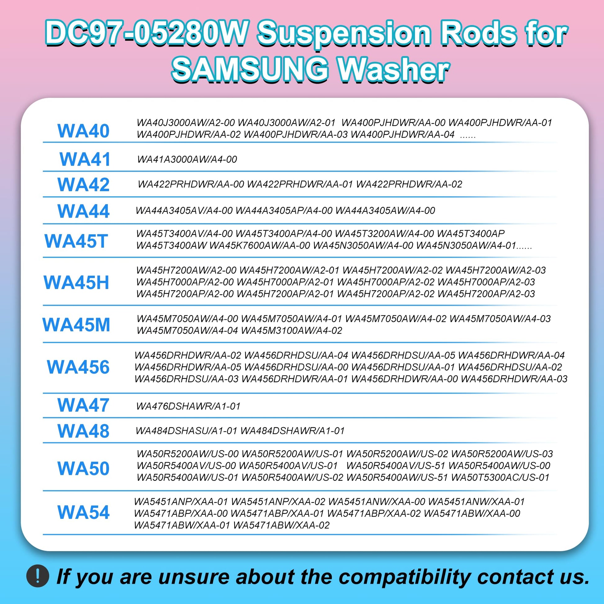 Upgrade DC97-16350U DC97-16350T Washer Suspension Rods for SAMSUNG WA50R5200AW/US, WA50R5400AV/US WA50R5400AW/US WA45T3200AW/A4 WA45H7000AW/A2 and WA45N3050AW/A4 Washing Machine