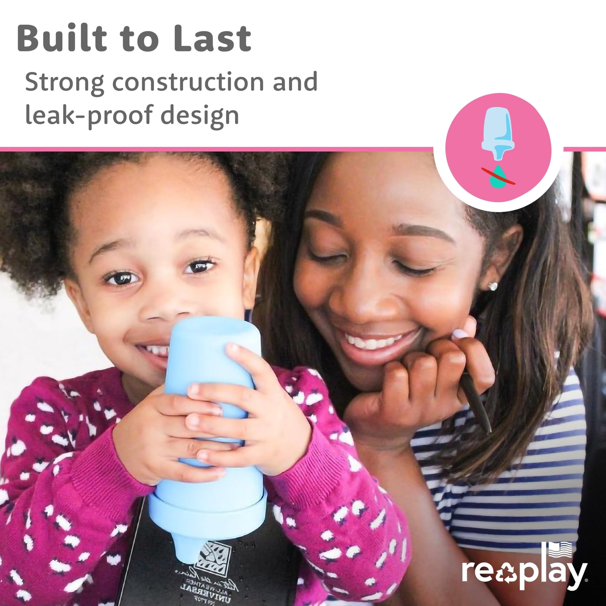 Re-Play Sippy Cups for Toddlers - 10 Oz. Reusable Spill Proof Cups for Kids, Dishwasher/Microwave Safe - Made in USA - Set of 4-3.13" x 6.25" - True Blue