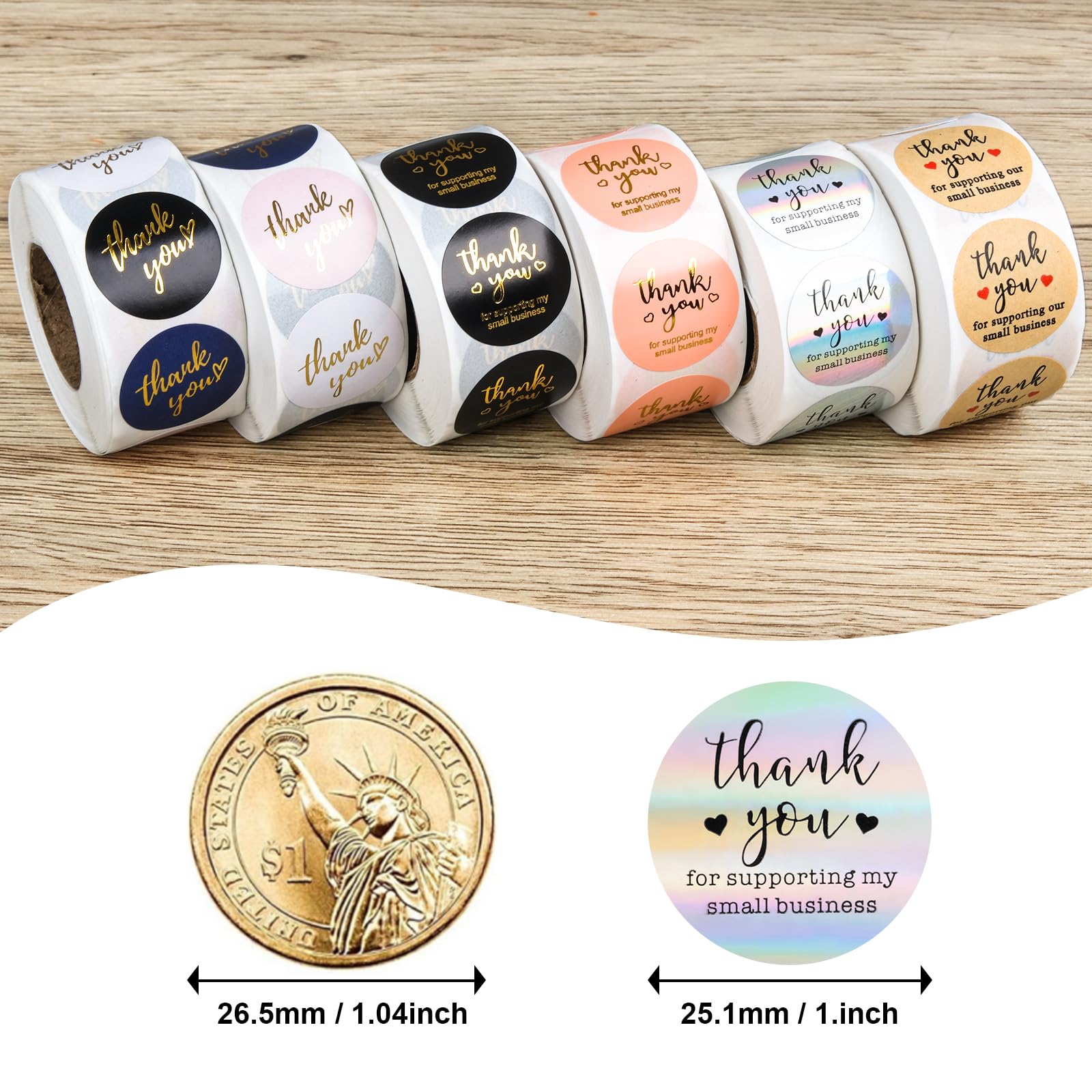 Thank You Stickers Small Business - 6 Rolls 3000 Pieces Thank You for Supporting My Small Business Stickers Labels for Envelopes, Bubble Mailers and Gift Bags Packaging, 1 Inch，500 Pieces Each Roll