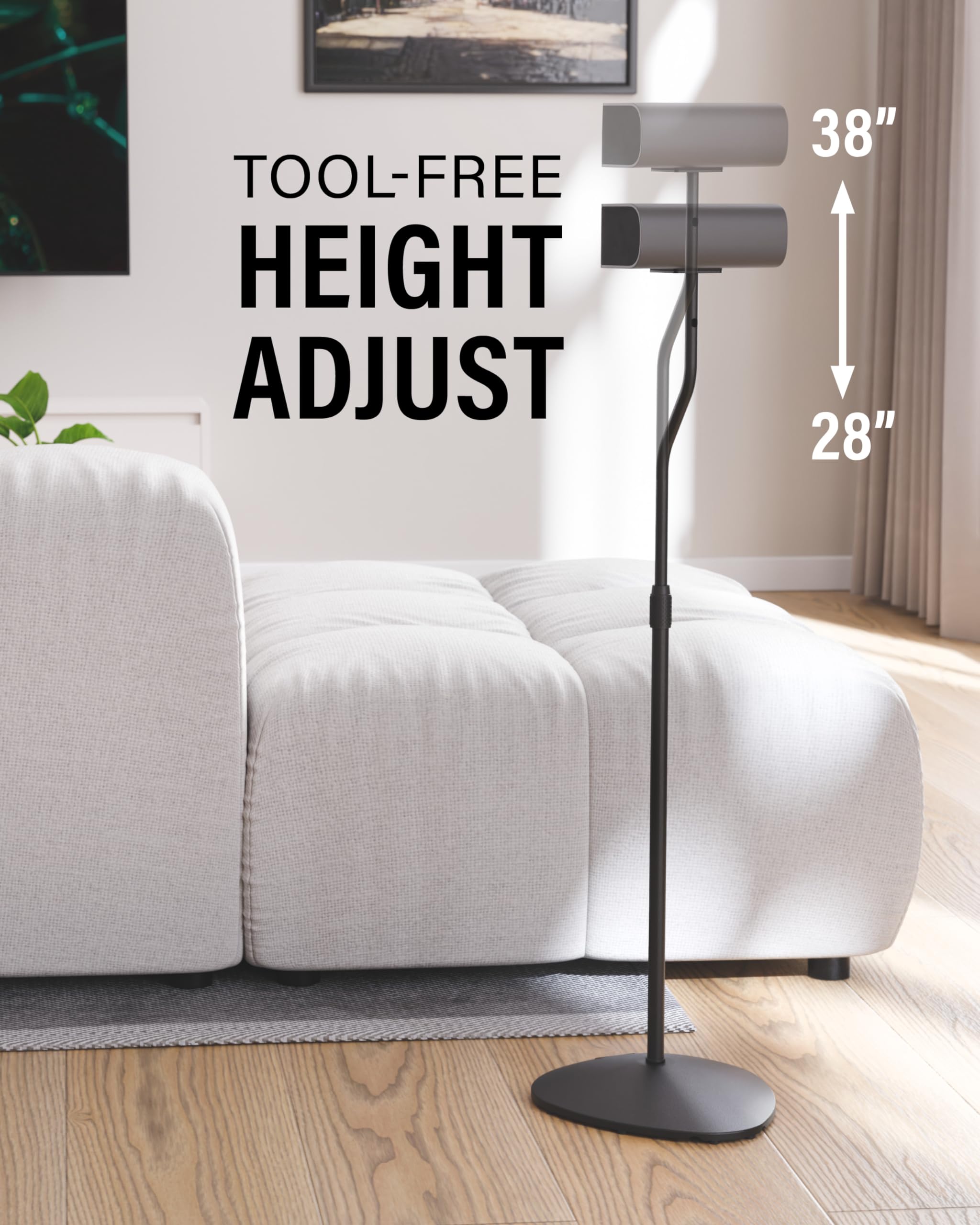SANUS Speaker Stands Pair - Adjustable Height Speaker Stands for Satellite & Bookshelf Speakers up to 3.5lbs - Tool-Free Adjustment & Easy DIY Assembly
