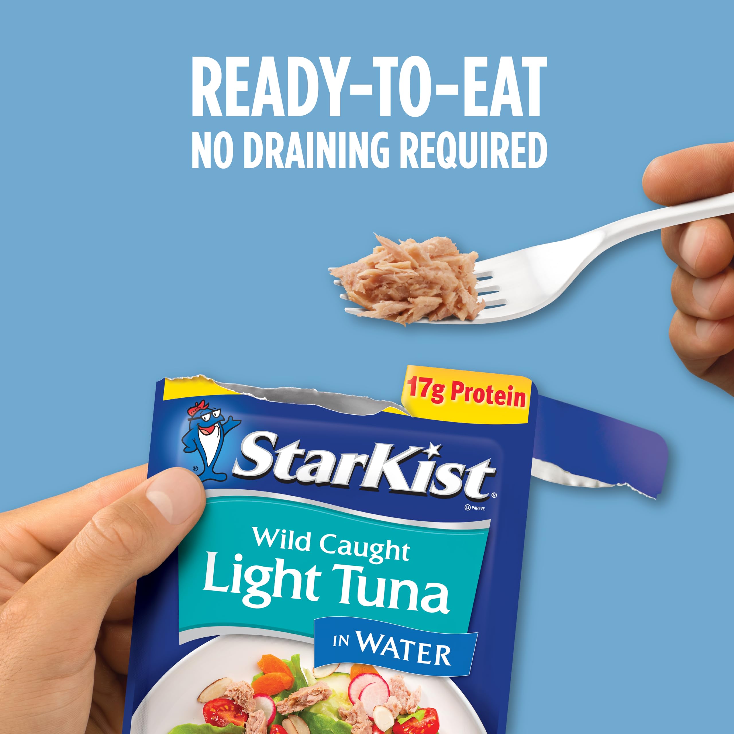 StarKist Chunk Light Tuna in Water, 2.6 oz Pouch (1 Pack) Ready to Eat Wild Caught Tuna, 17g Protein, 70 Calories Per Serving, Gluten Free, Soy Free, Kosher, Perfect for Salads, Keto Meals and Snacks