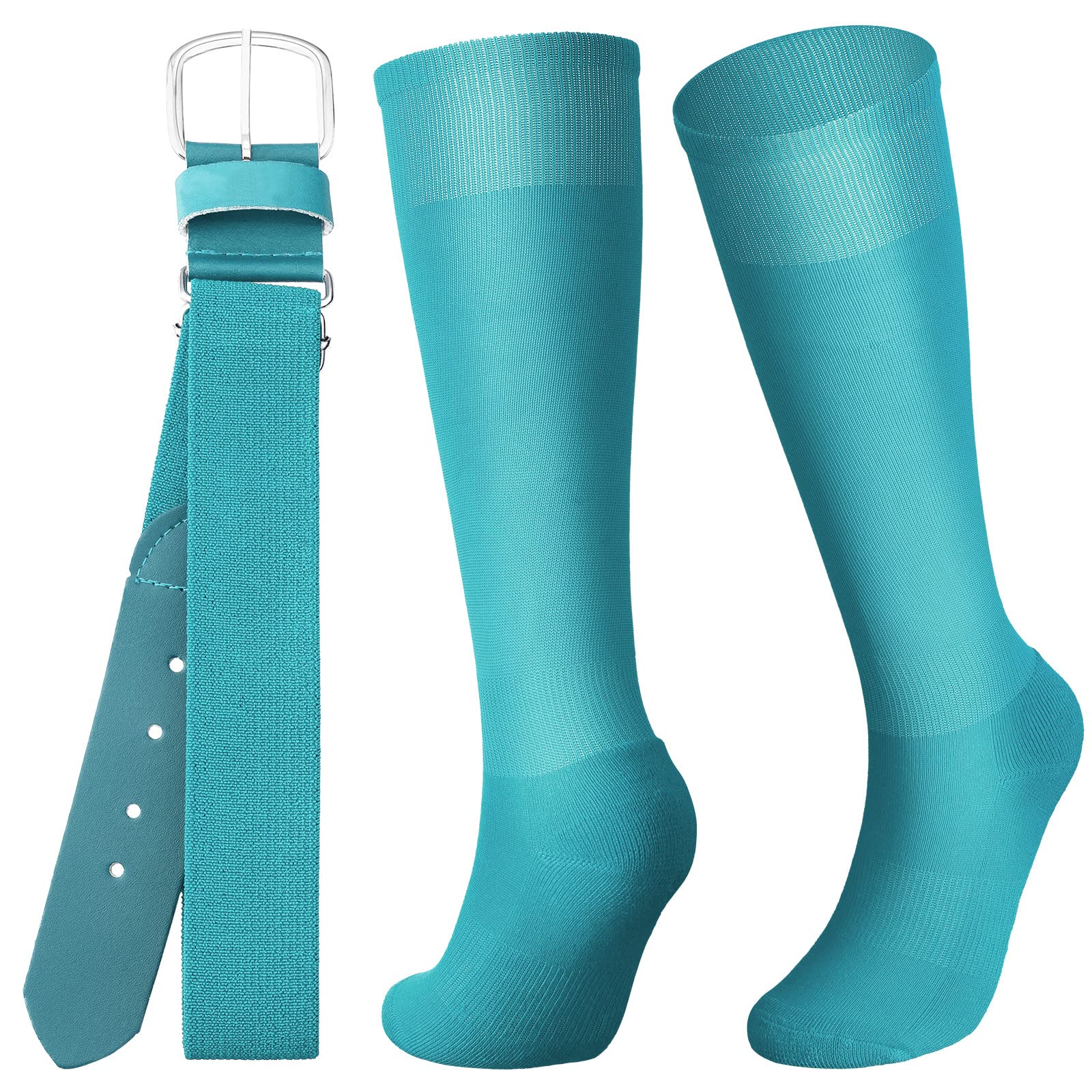 Zhanmai Baseball Belt and Socks Combo Adjustable Softball Socks and Elastic Waist Belt for Youth Boys Girls, Adult(Teal,Youth)
