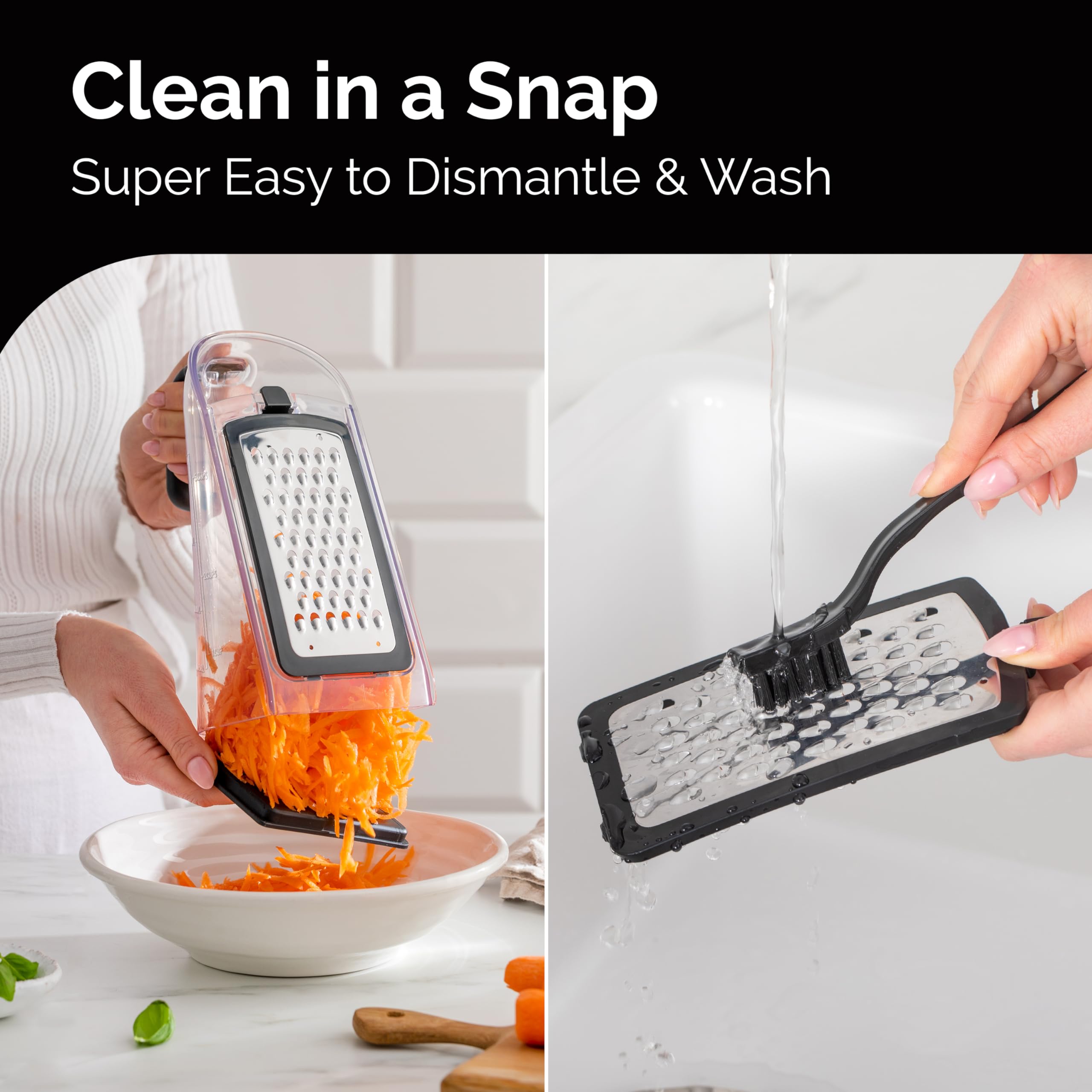 Cheese Grater with Garlic Crusher- Box Grater Vegetable Shredder with 3 Stainless Steel Blades - Graters for Kitchen- Cheese Graters with Handle - Garlic Mincer Tool and Vegetable Peeler