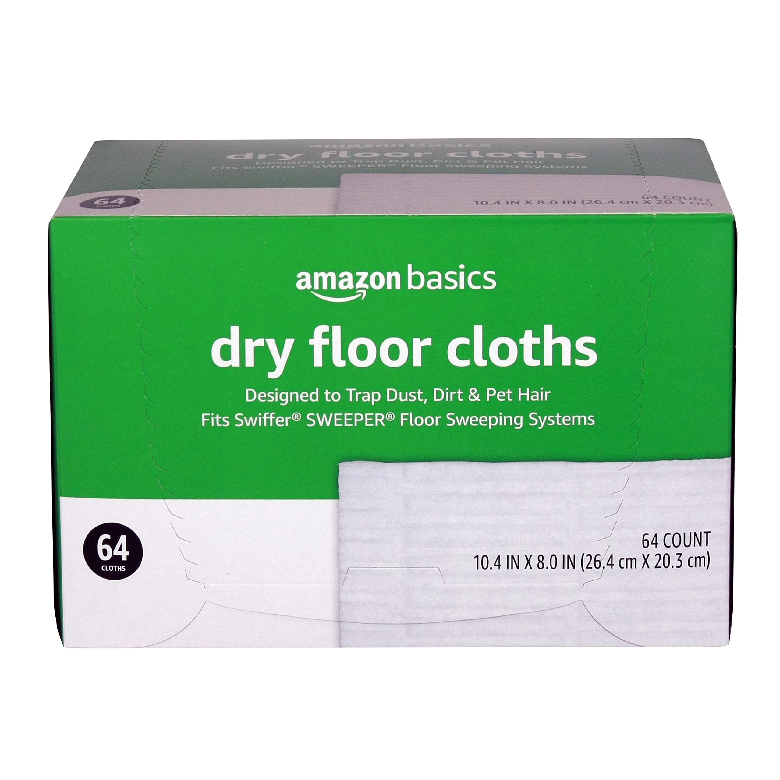 Basics Dry Sweeping Cloths to Clean Dust, Dirt, Pet Hair, Fits Swiffer Sweeper Mop Heads, 64 Count (Pack of 1)
