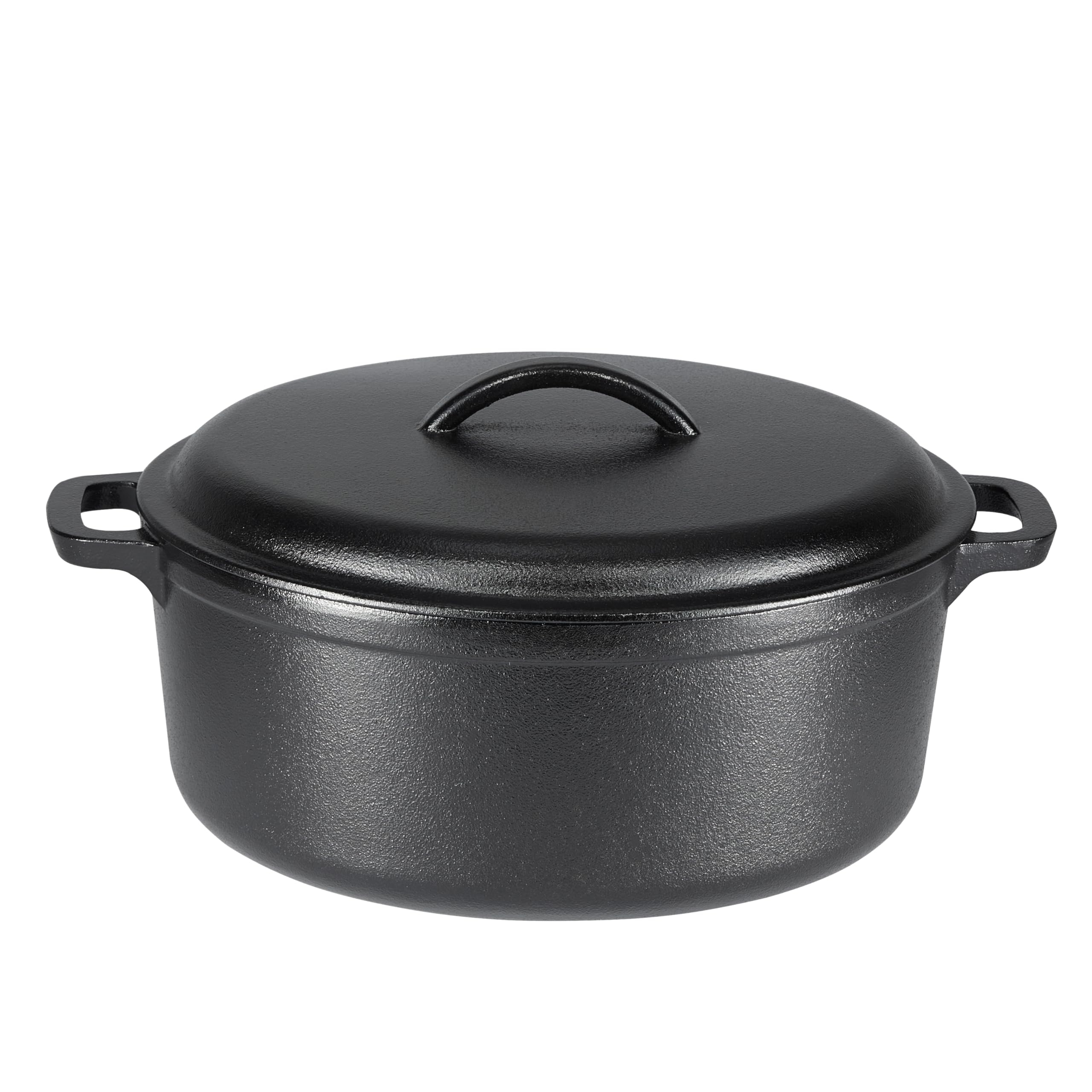 Basics Round Pre-Seasoned Cast Iron Dutch Oven Pot with Lid and Dual Handles, Heavy-Duty & Large, 7-Quart, Black