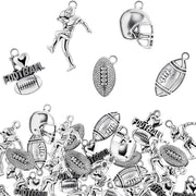 Blulu 70 Pcs Football Charms Mixed Silver Football Player's Bat Beads Pendants Necklace Crafting Sport Charms Jewelry Making Findings Accessory DIY Necklace Bracelet