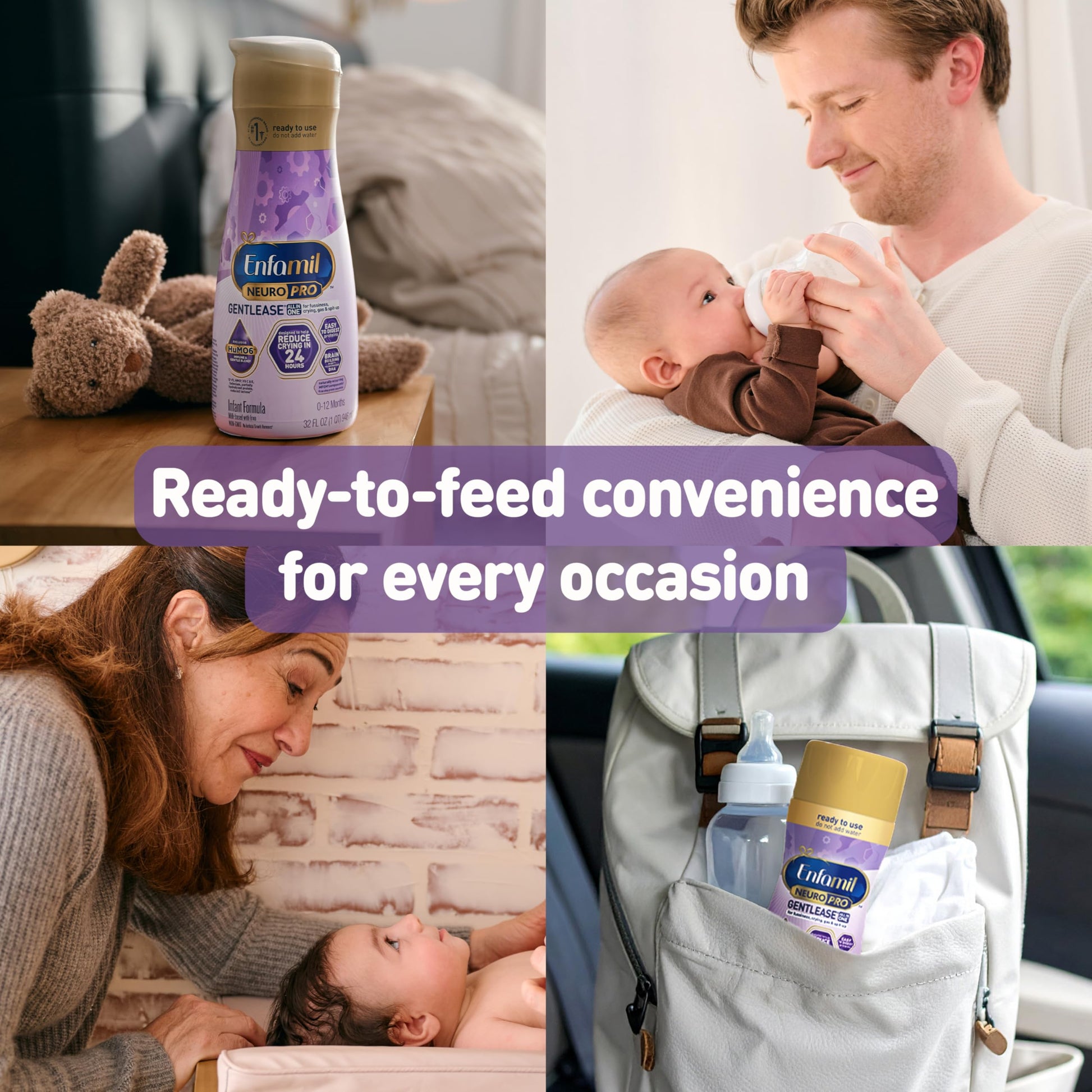 Enfamil NeuroPro Gentlease Baby Formula, Brain Building DHA, HuMO6 Immune Blend, Designed to Reduce Fussiness, Crying, Gas & Spit-up in 24 Hrs, Ready-to-Feed Infant Formula, Liquid, 2 Fl Oz (24 Count)