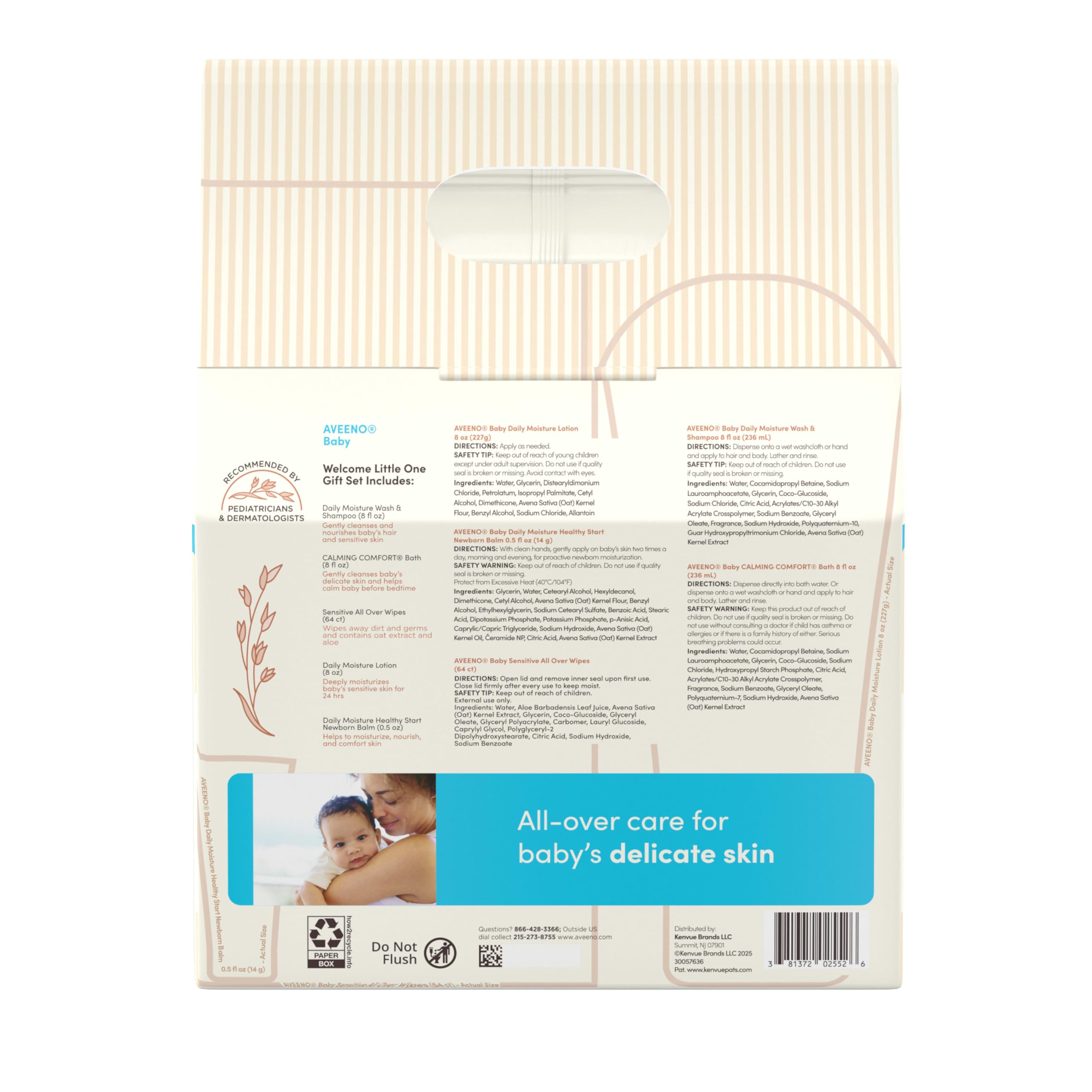 Aveeno Baby Welcome Little One Gift Set, Skincare Set with Nourishing Body Wash & Shampoo, Calming Bath Wash, All Over Wipes, Daily Moisturizing Lotion, & Balm, 5 Items