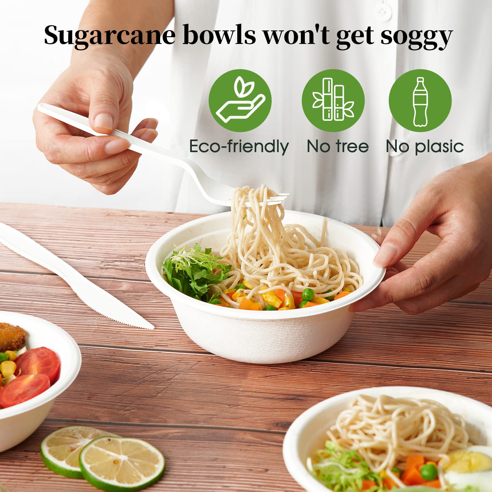 ECOLipak 150 Pack 12 oz Paper Bowls Disposable, Heavy-Duty Biodegradable Compostable Bowls Made of Natural Sugarcane Bagasse, Suitable for Salad, Dessert, Milk, Cereals
