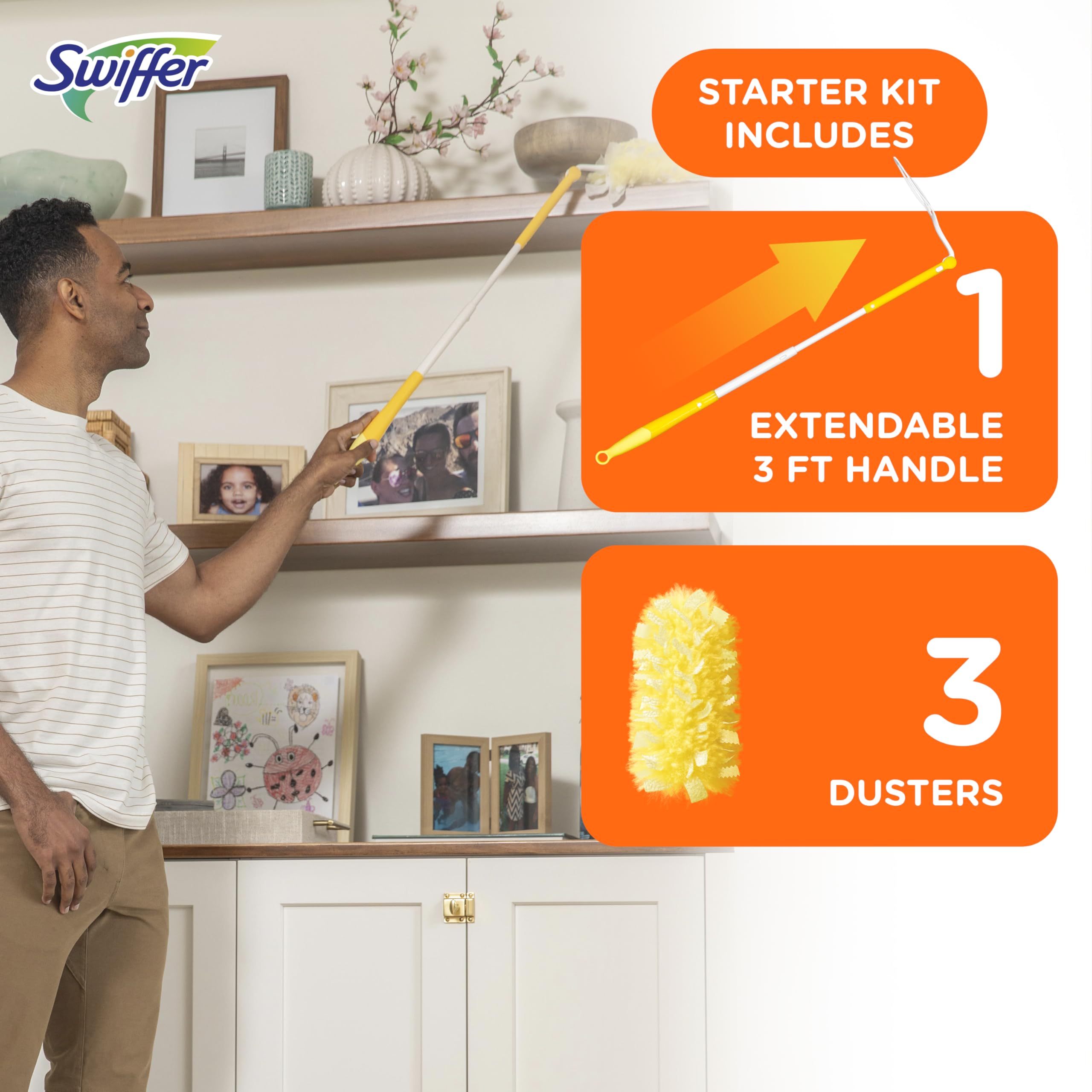 Swiffer Duster Heavy Duty 3 ft Extendable Handle Starter Kit with 3 Refills