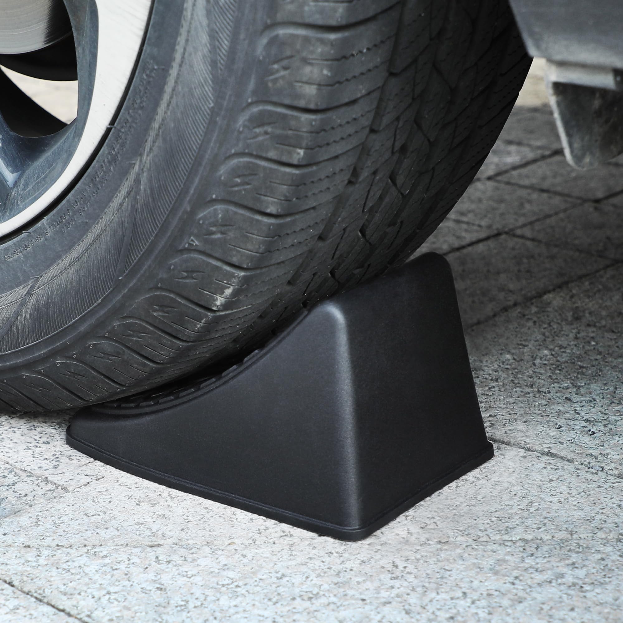 TONDA Wheel Chocks, Heavy Duty Wheel Wedge for Car, Travel Trailer, RV - 8"×4.7"×4.7" - 4 Pack, Black