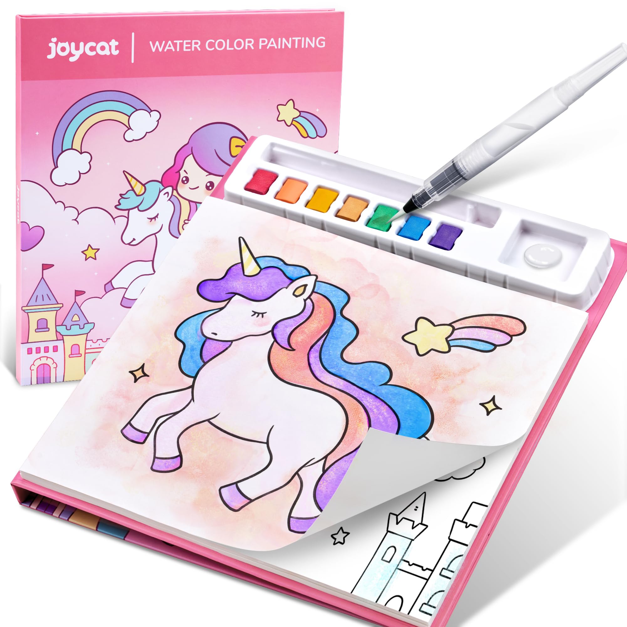 كتب تلوين مائية من JoyCat للأطفال الصغار، مجموعات ألوان مائية للأطفال من عمر 3-5 و4-8 سنوات، ألعاب أنشطة الرسم والفنون والحرف اليدوية، هدية عيد ميلاد للأولاد والبنات (مهر سحري)