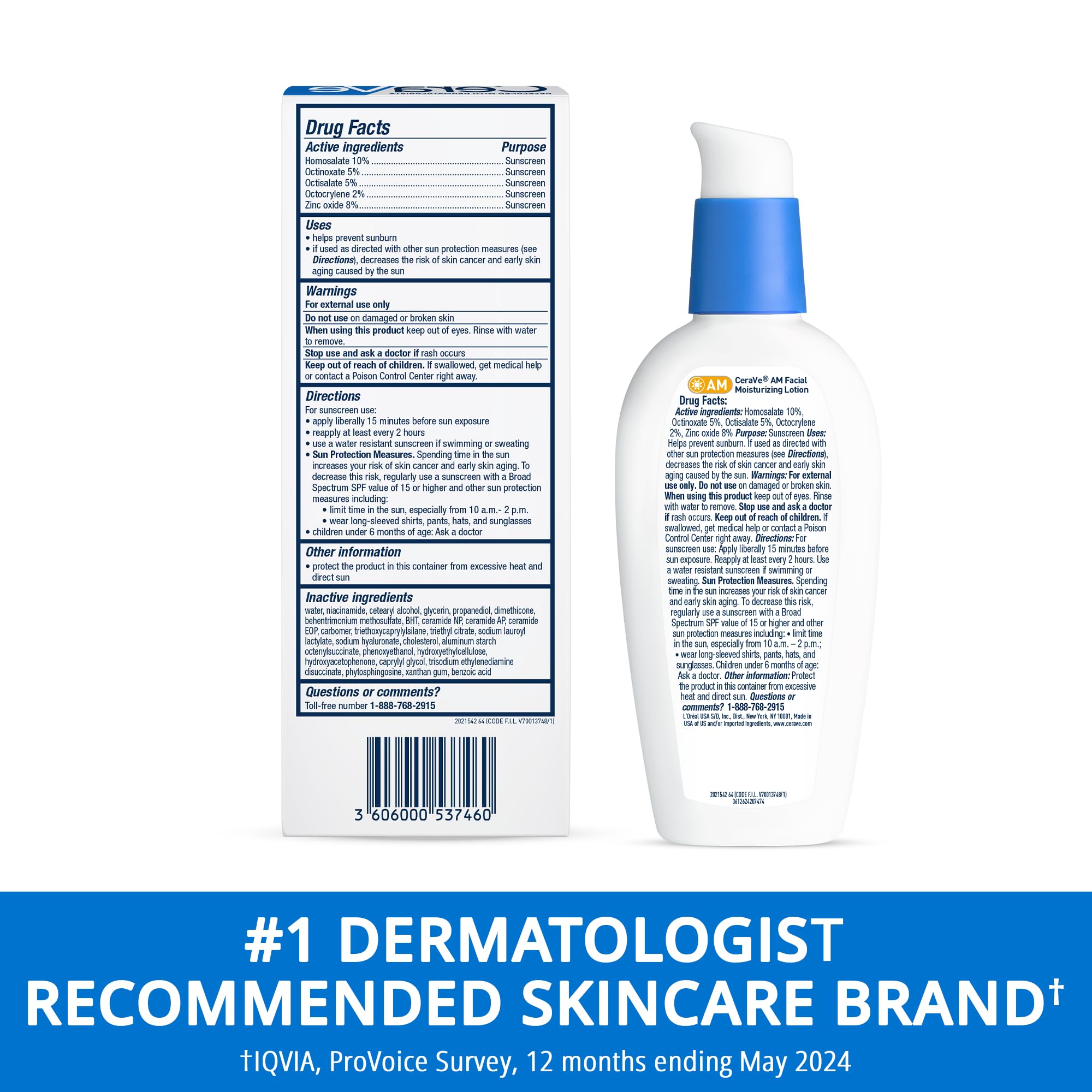 CeraVe AM Facial Moisturizing Lotion with SPF 30, Oil-Free Face Moisturizer with SPF, Formulated with Hyaluronic Acid, Niacinamide & Ceramides, Non-Comedogenic, Broad Spectrum Sunscreen, 3 Ounce