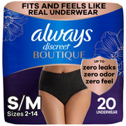 Always Discreet Boutique Incontinence and Postpartum Underwear for Women, Maximum Protection, Small/Medium, Black, 20 Count
