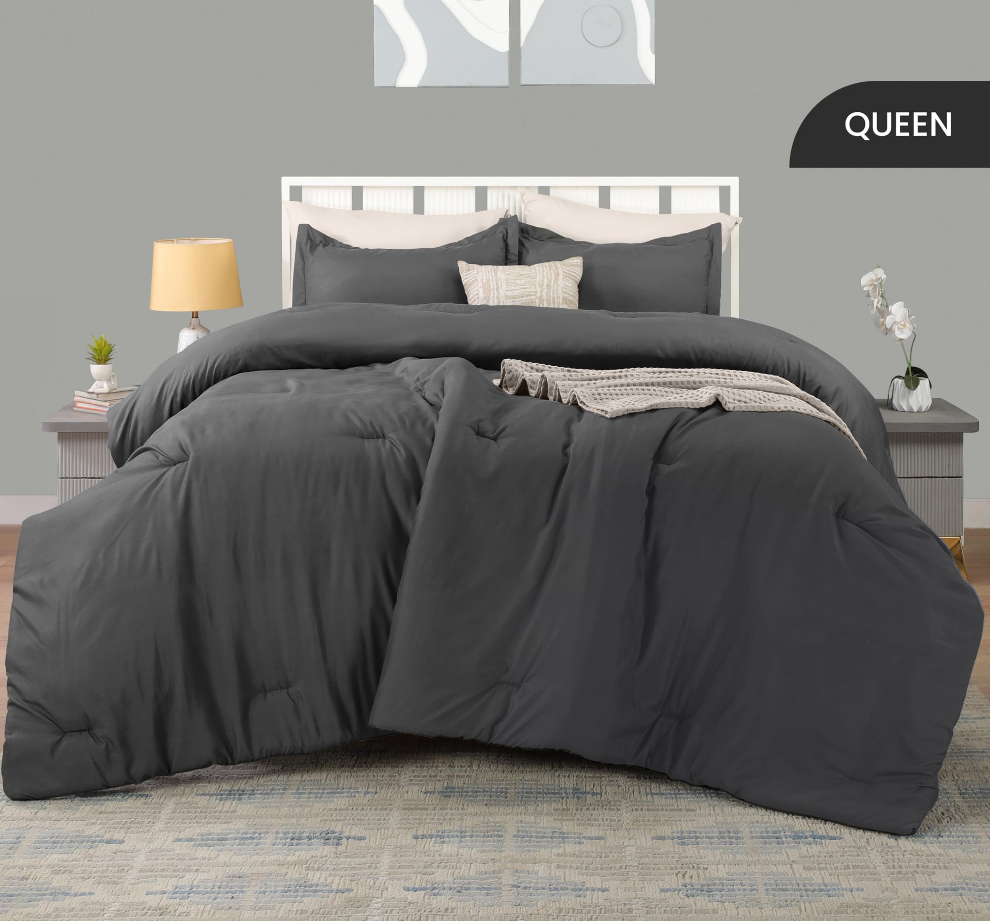 Utopia Bedding Queen Comforter Set Grey, Comforters Queen Size 3 Pieces Bedding Comforters Sets, Down Alternative Soft Bed Set, 1 Comforter (88 x 88 inches) 2 Pillow Shams (20 x 26 inches)