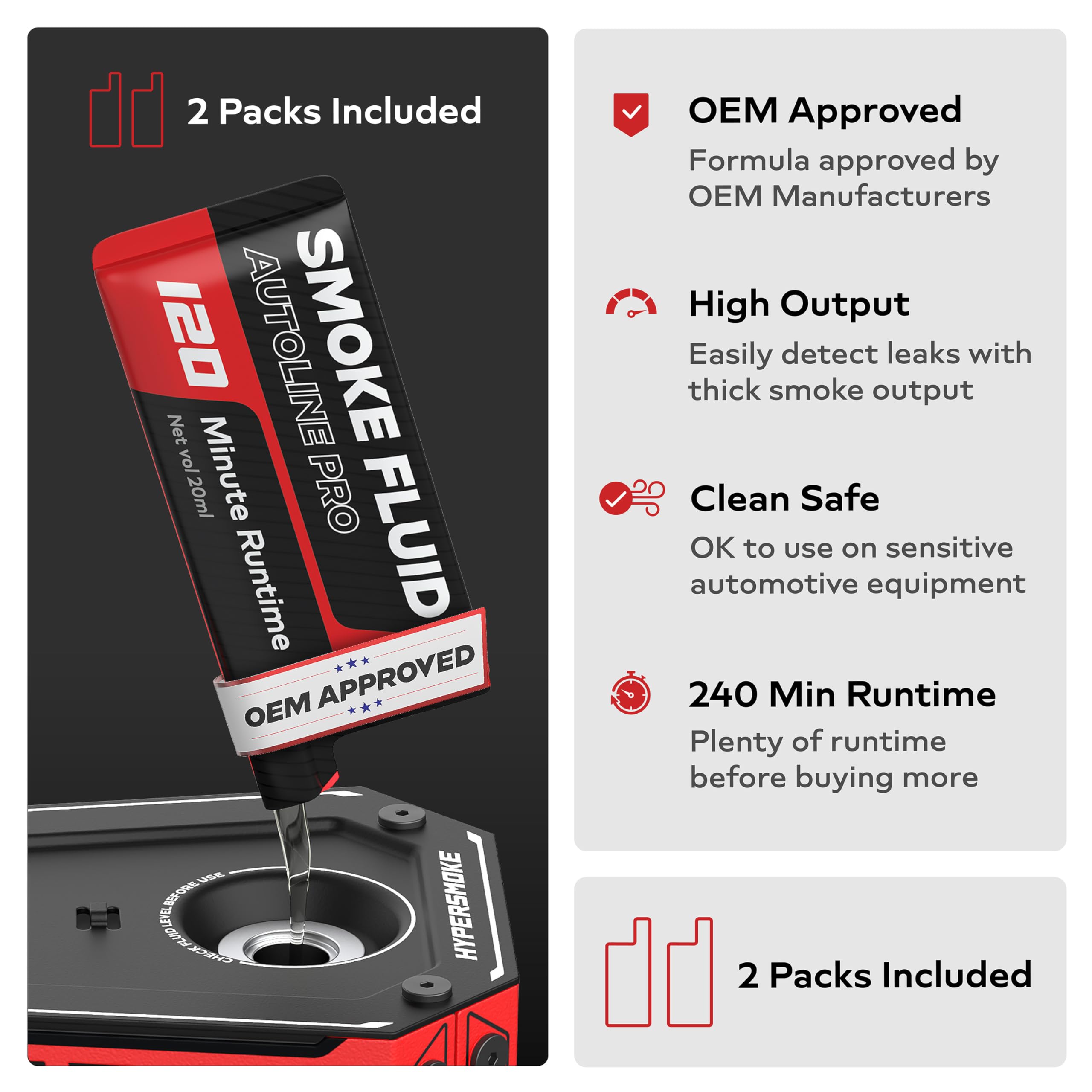 AutoLine Pro HyperSmoke™ Automotive Smoke Machine EVAP Vacuum Leak Tester – Adjustable Pressure – OEM Approved Smoke Fluid – Built-in Air Compressor Motor - Includes Smoke Fluid x2.
